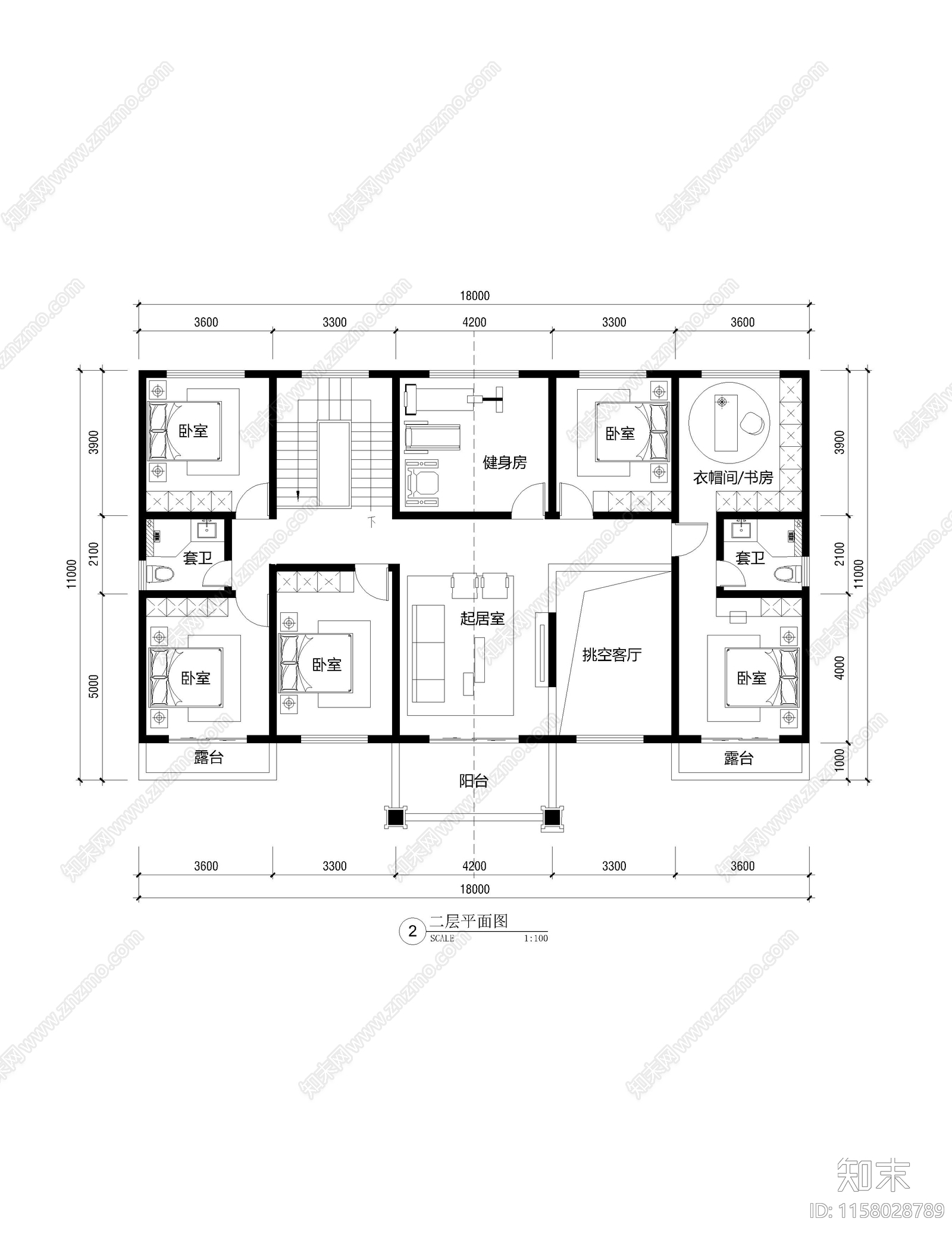 面宽18米进深11米二层自建房施工图下载【ID:1158028789】