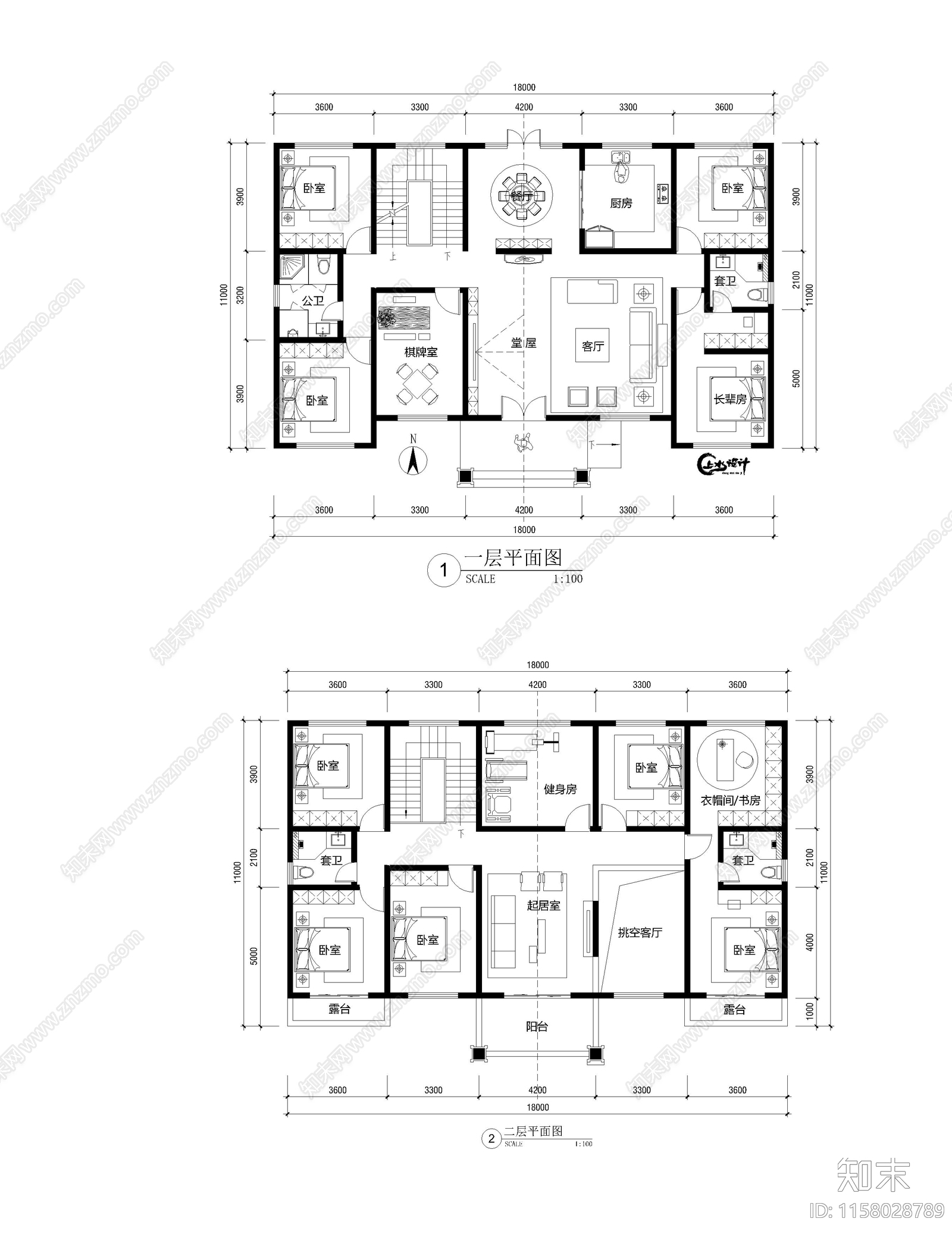 面宽18米进深11米二层自建房施工图下载【ID:1158028789】