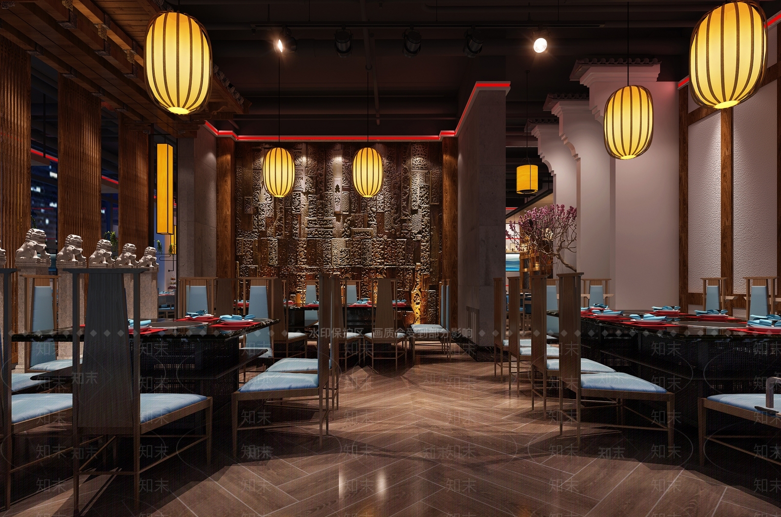 新中式火锅店大厅3D模型下载【ID:1158030544】