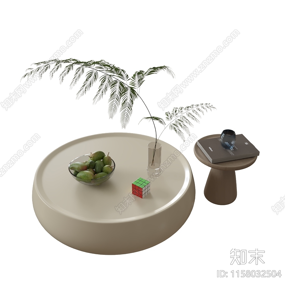 现代茶几组合绿植书本3D模型下载【ID:1158032504】