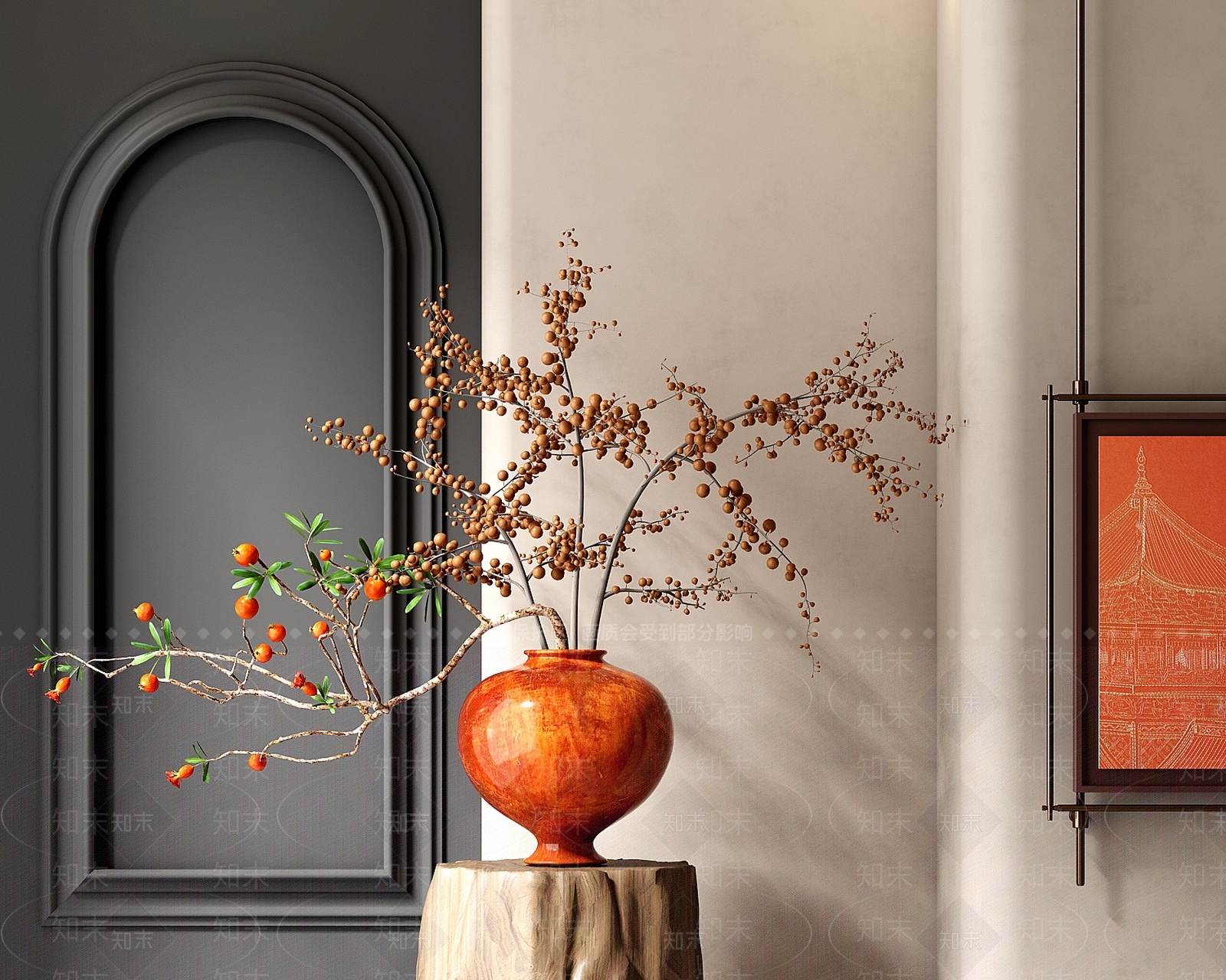 新中式陶罐花瓶花艺SU模型下载【ID:1158033054】