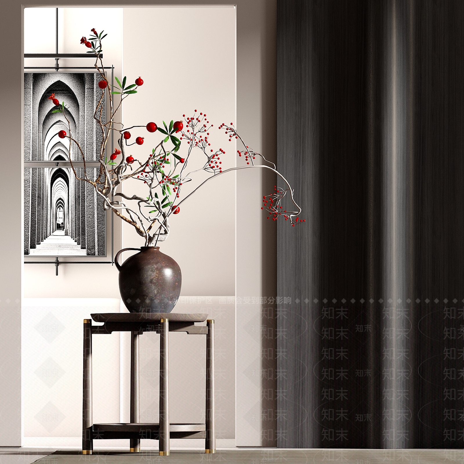 新中式陶罐花瓶花艺SU模型下载【ID:1158033710】