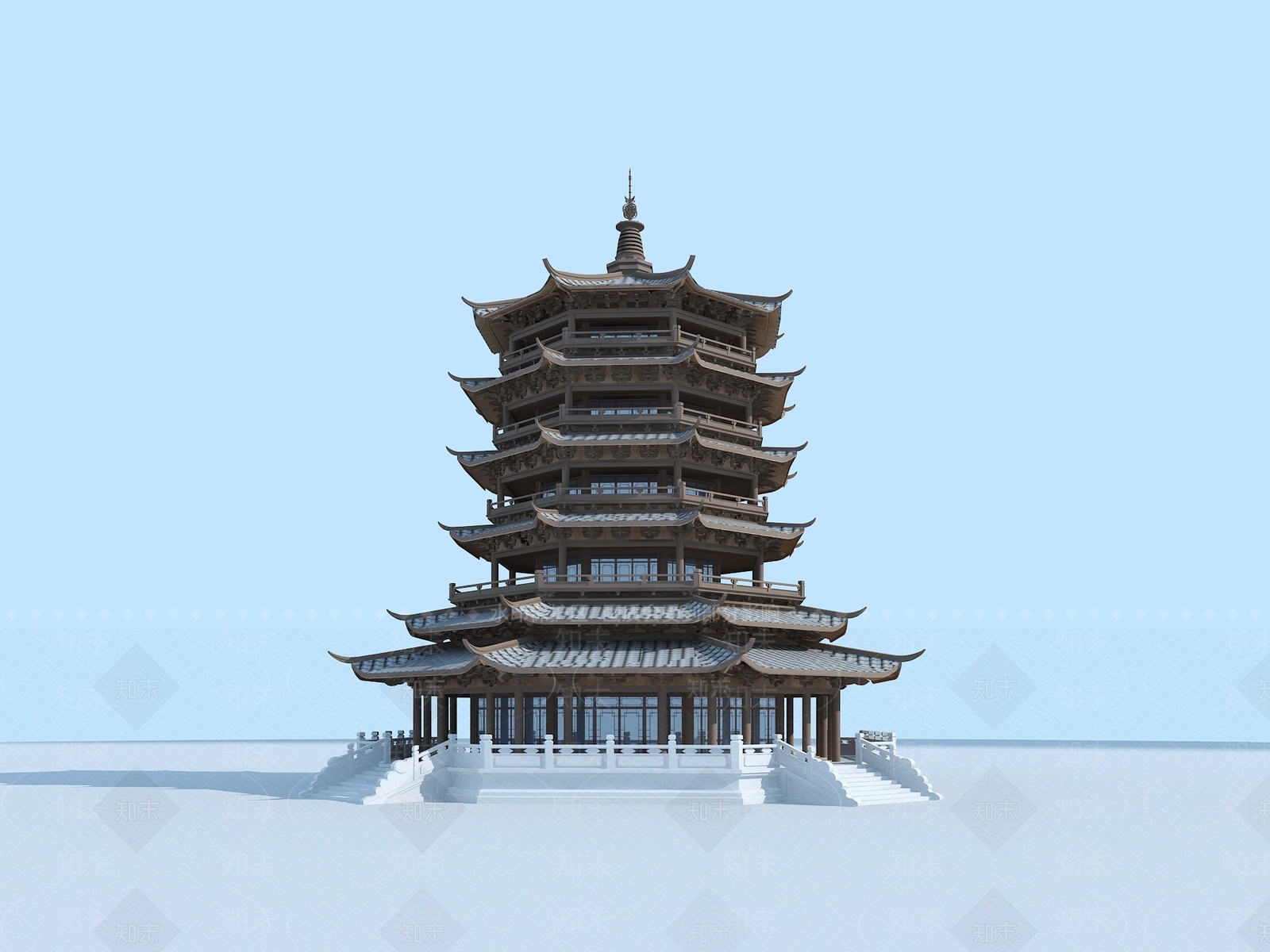 中式塔楼3D模型下载【ID:1158035913】