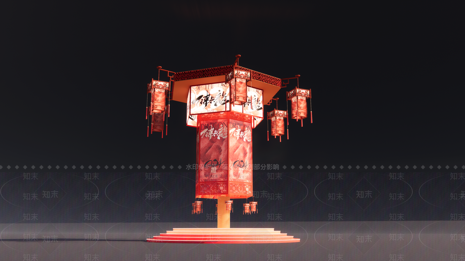 中式走马灯美陈SU模型下载【ID:1158037616】