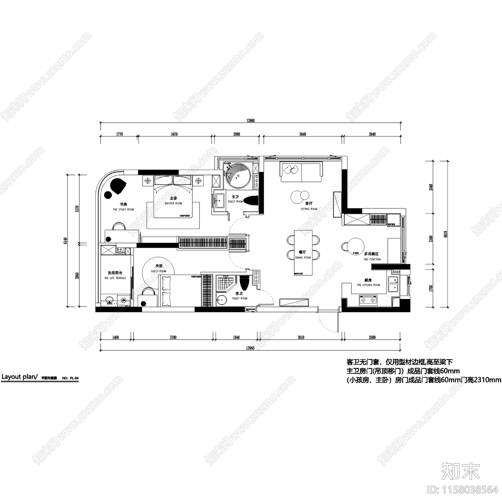 北欧简约融信学院府室内家装cad施工图下载【ID:1158038564】