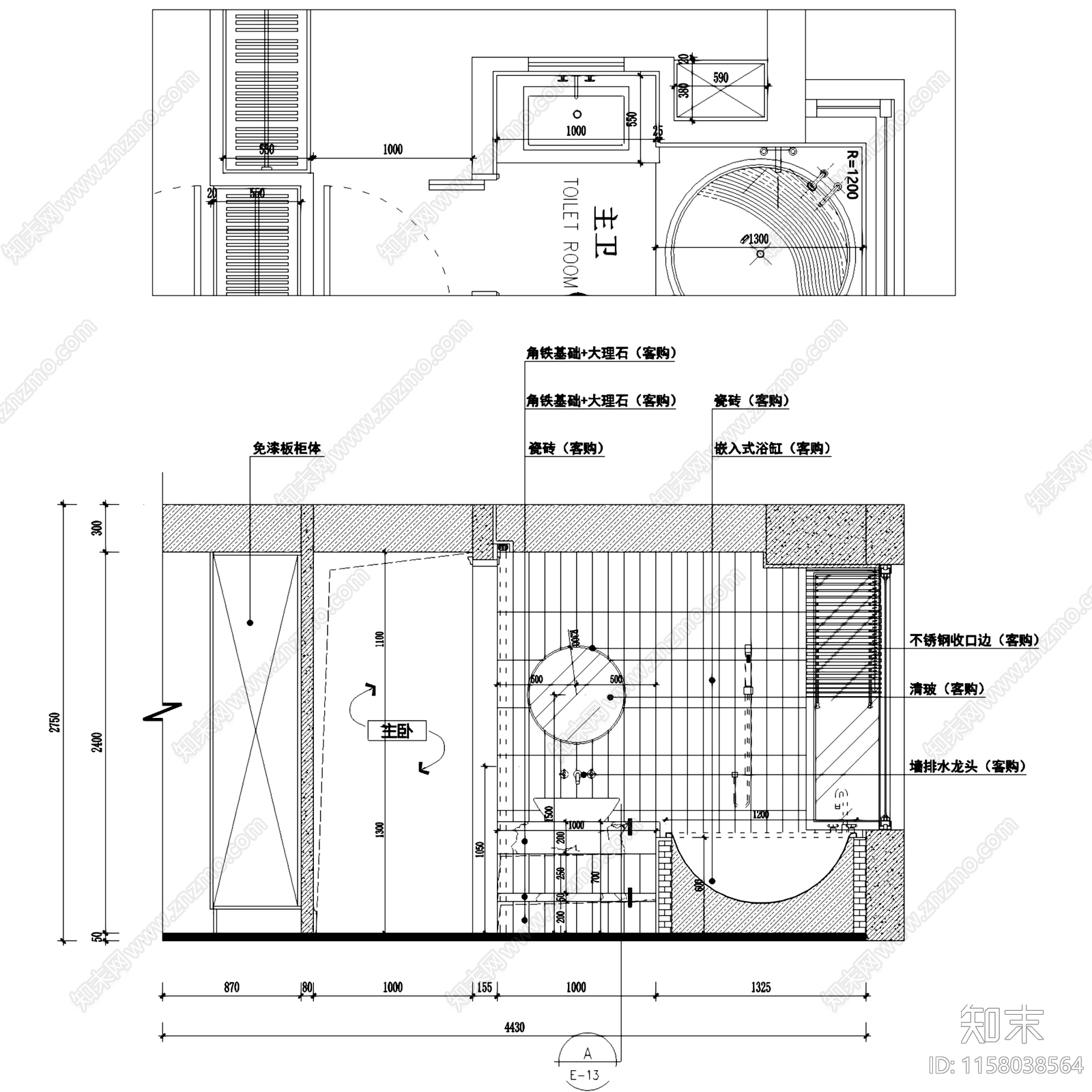 北欧简约融信学院府室内家装cad施工图下载【ID:1158038564】