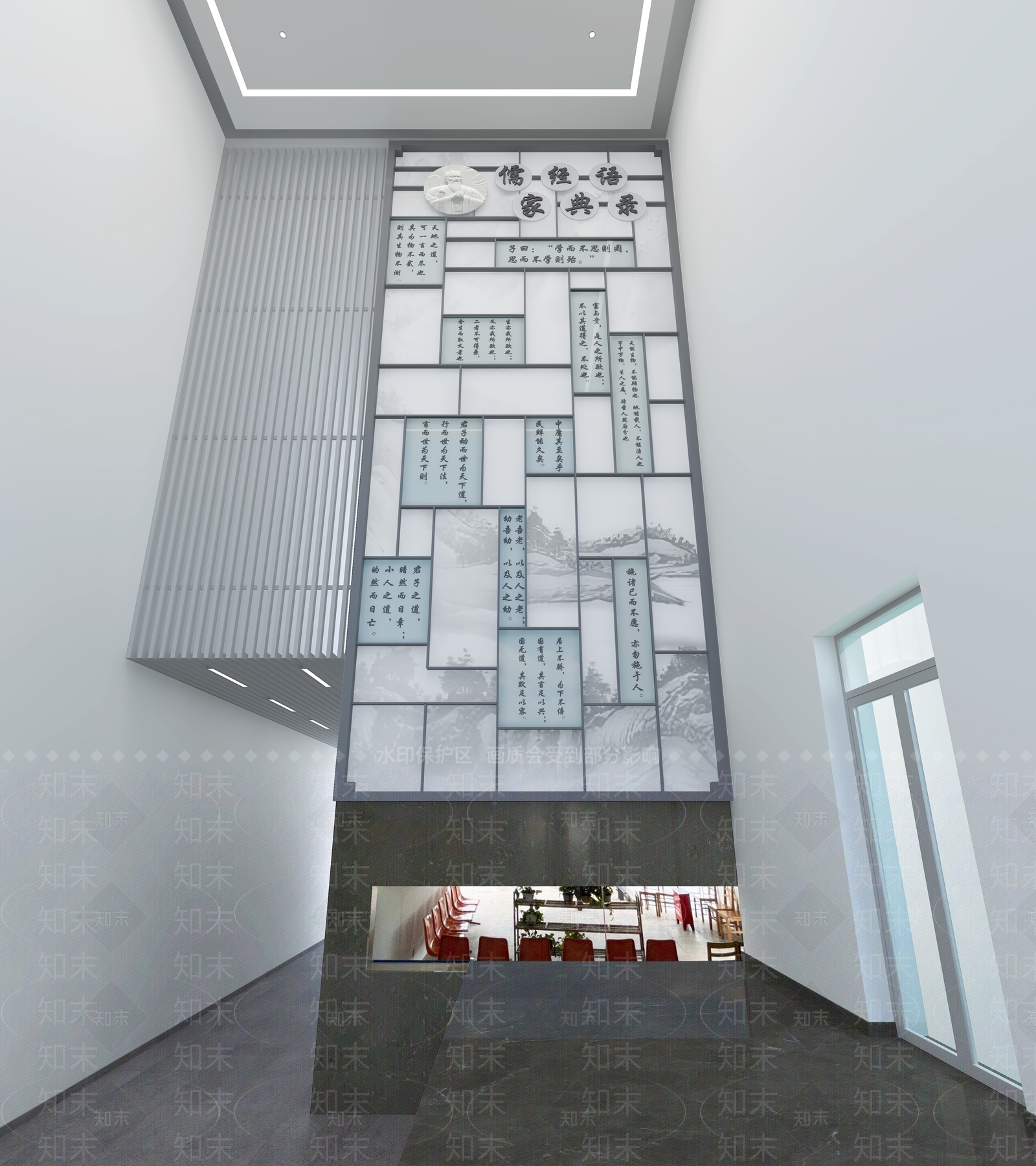 新中式学校大厅文化墙3D模型下载【ID:1158040233】