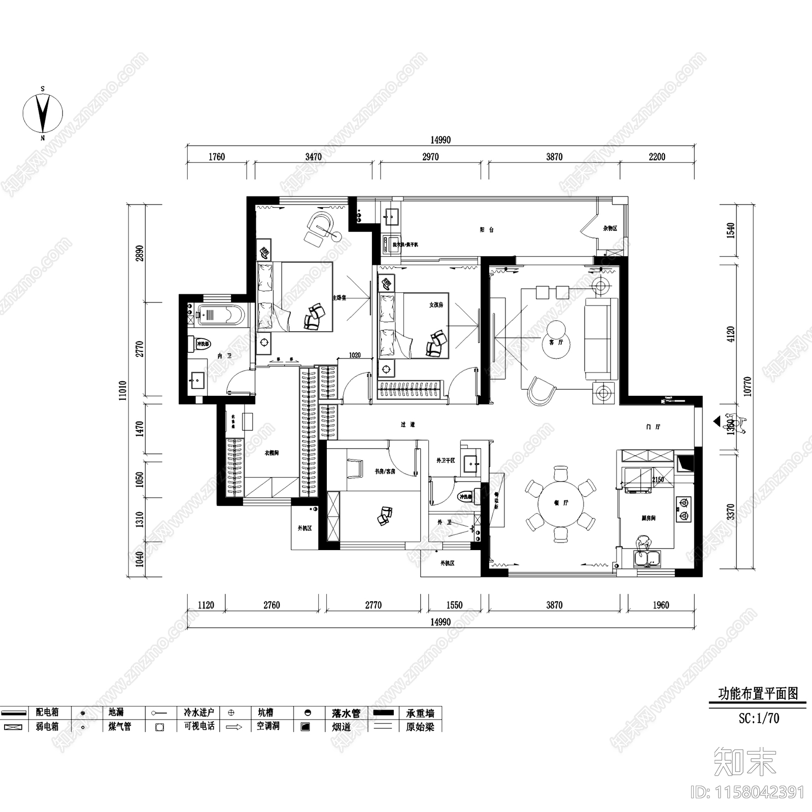 现代简欧星河国际八区平层室内家装cad施工图下载【ID:1158042391】