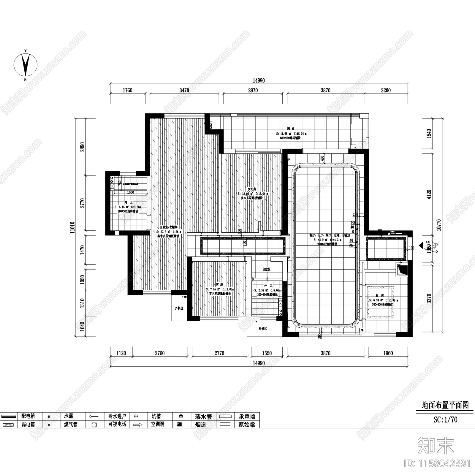 现代简欧星河国际八区平层室内家装cad施工图下载【ID:1158042391】