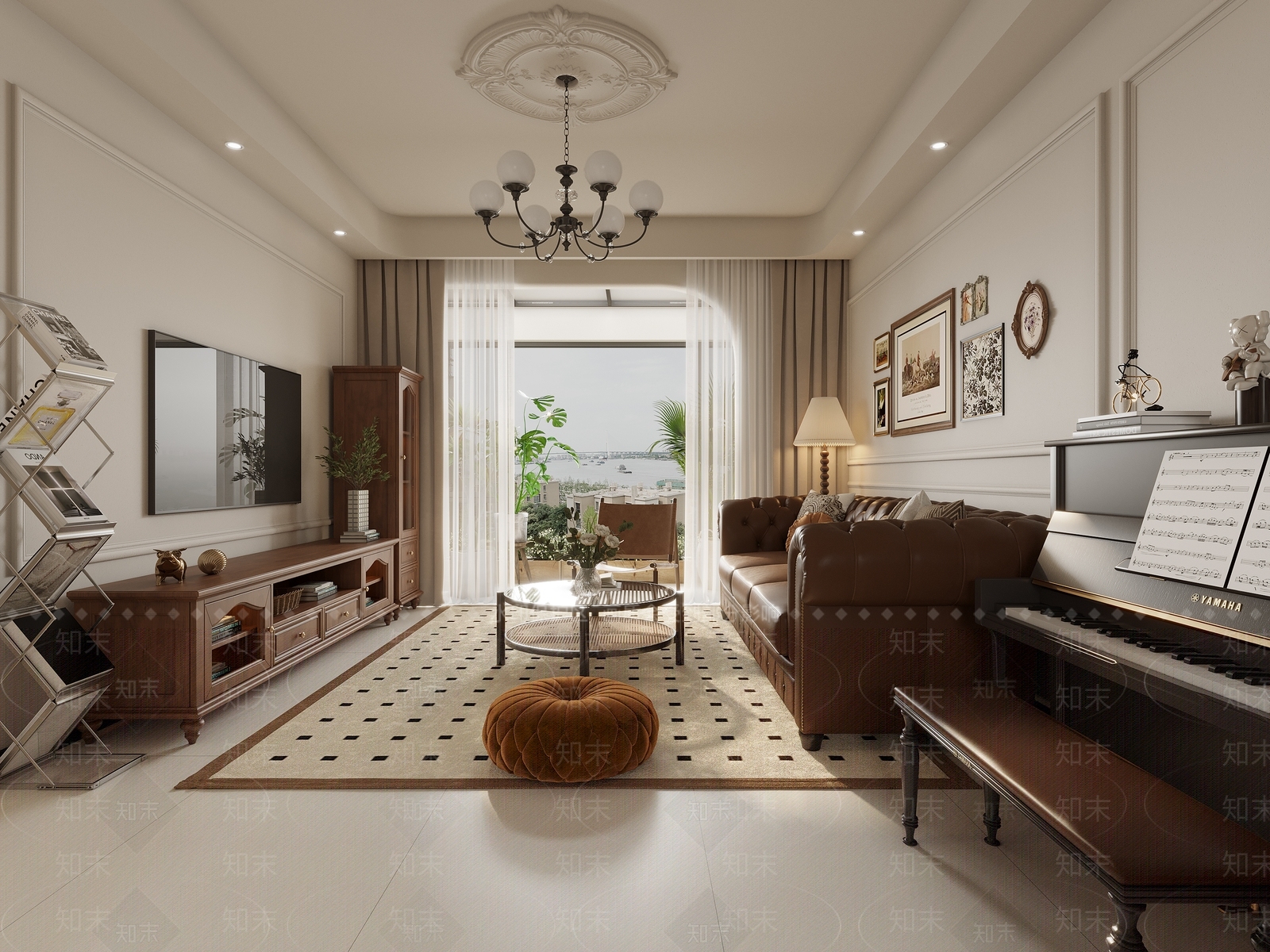 复古美式客餐厅3D模型下载【ID:1158045285】