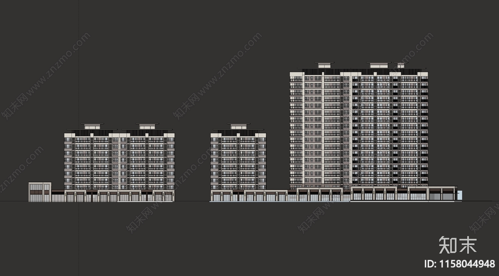 现代高层住宅SU模型下载【ID:1158044948】