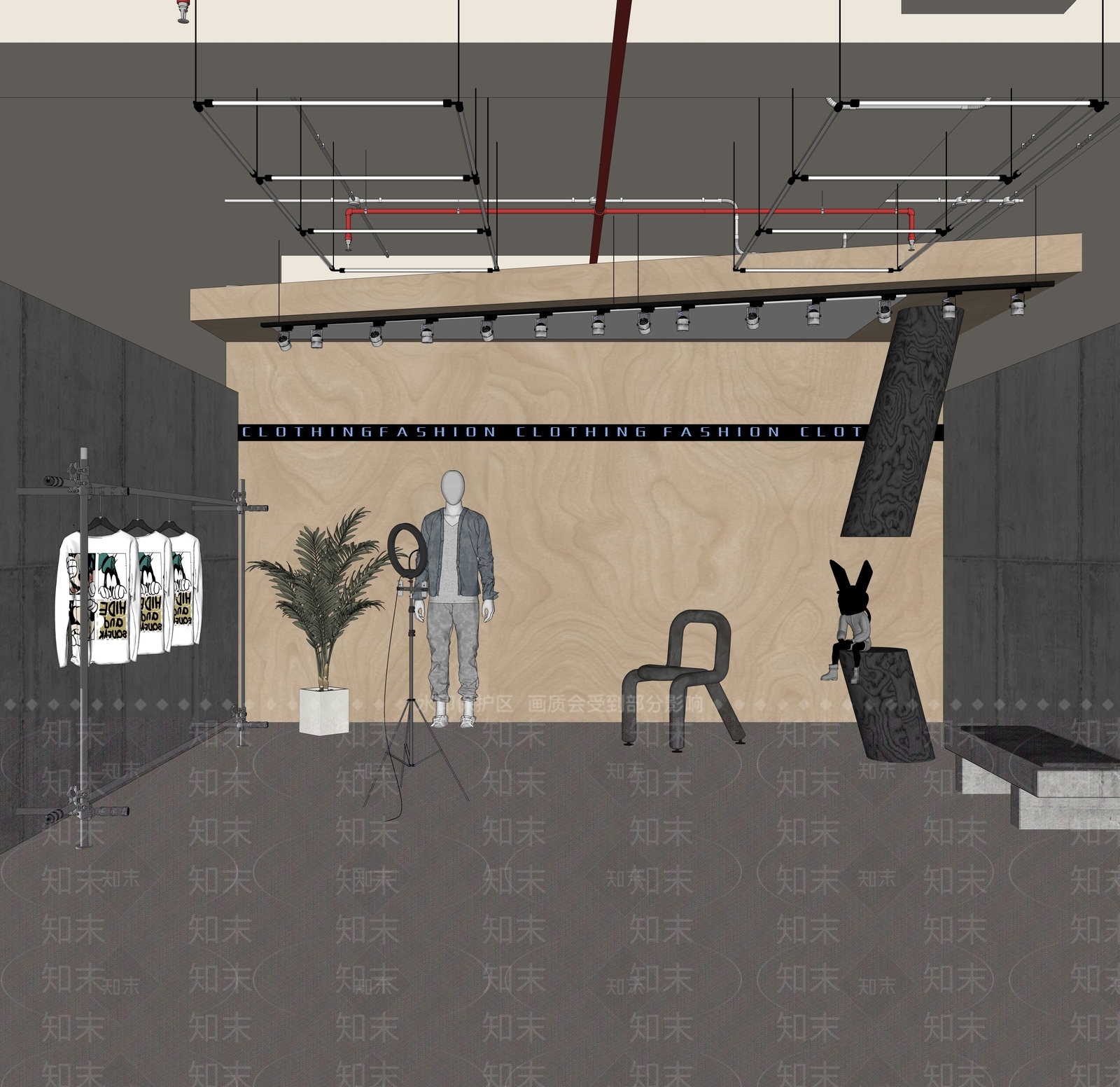 工业风服装店直播间SU模型下载【ID:1158046779】