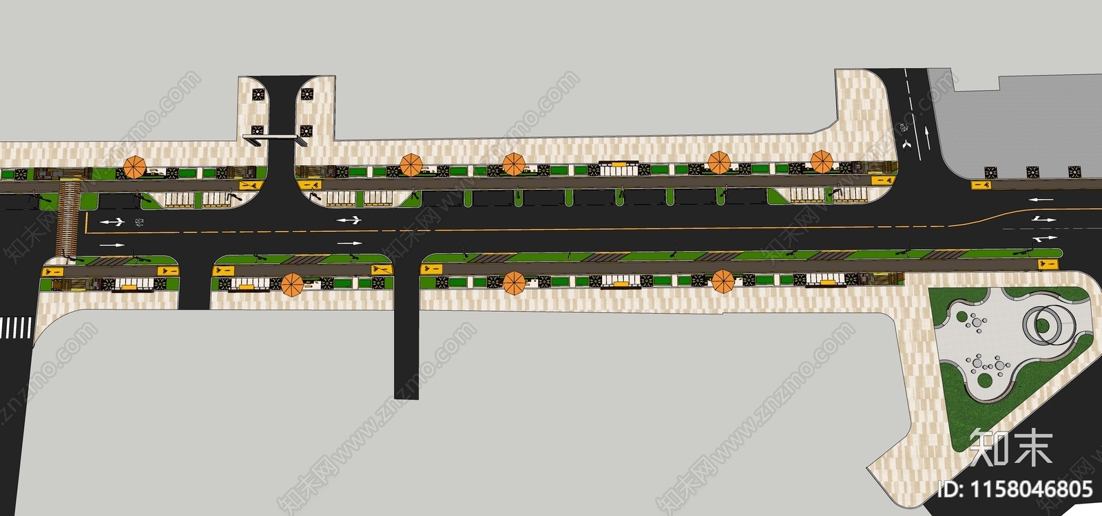 现代特色道路景观设计SU模型下载【ID:1158046805】