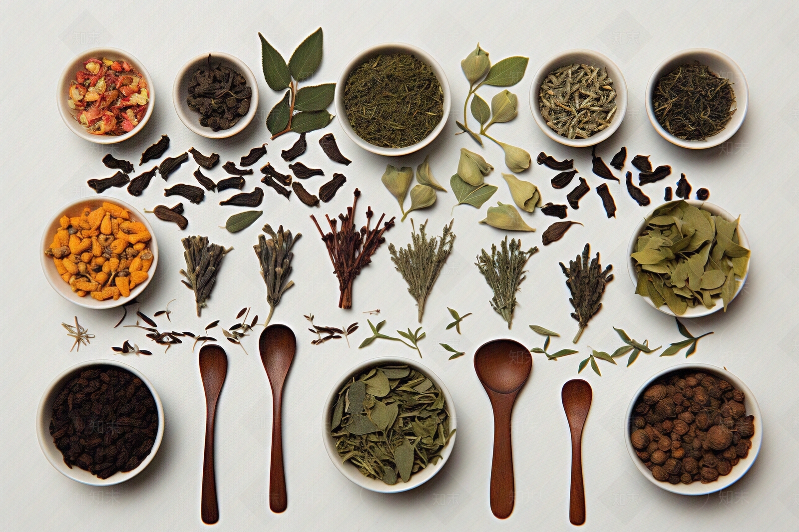 茶香四溢的茶叶创意平铺贴图下载【ID:1158047355】