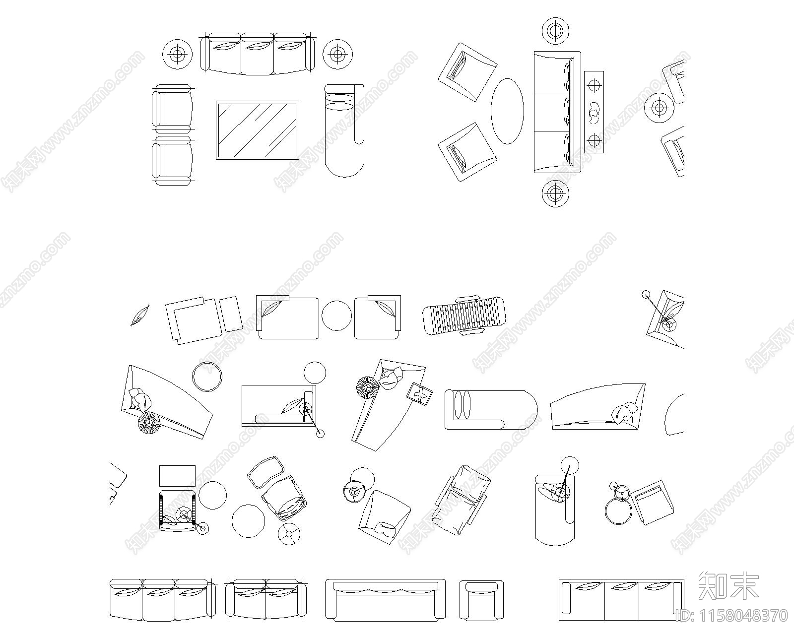 最新平面图块家具cad施工图下载【ID:1158048370】