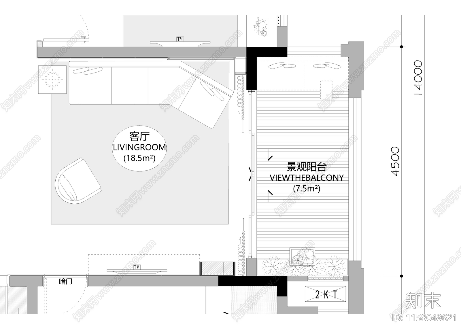 家居客厅cad施工图下载【ID:1158049621】