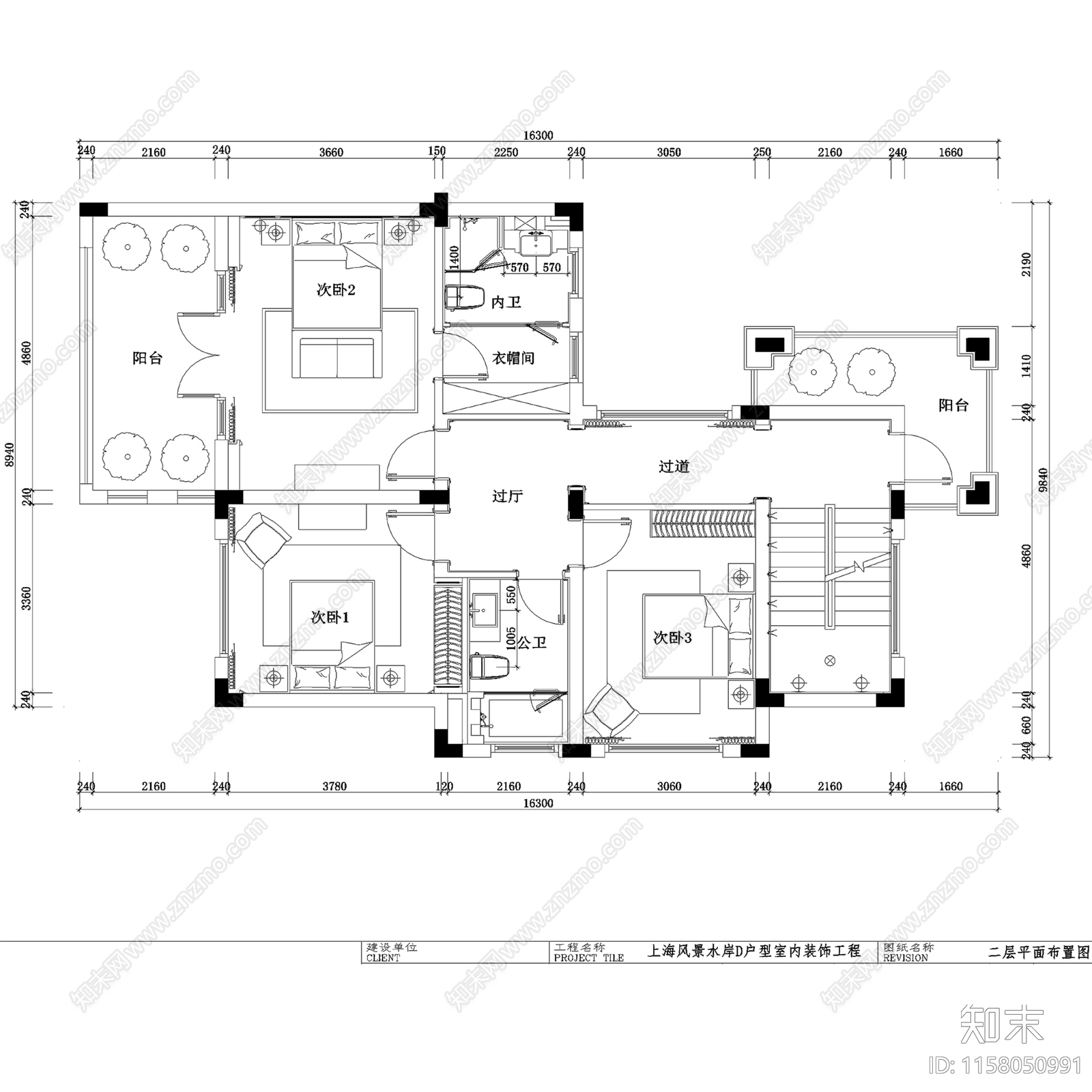 上海保亿风景水岸D户型双拼三层别墅室内家装CA施工图下载【ID:1158050991】