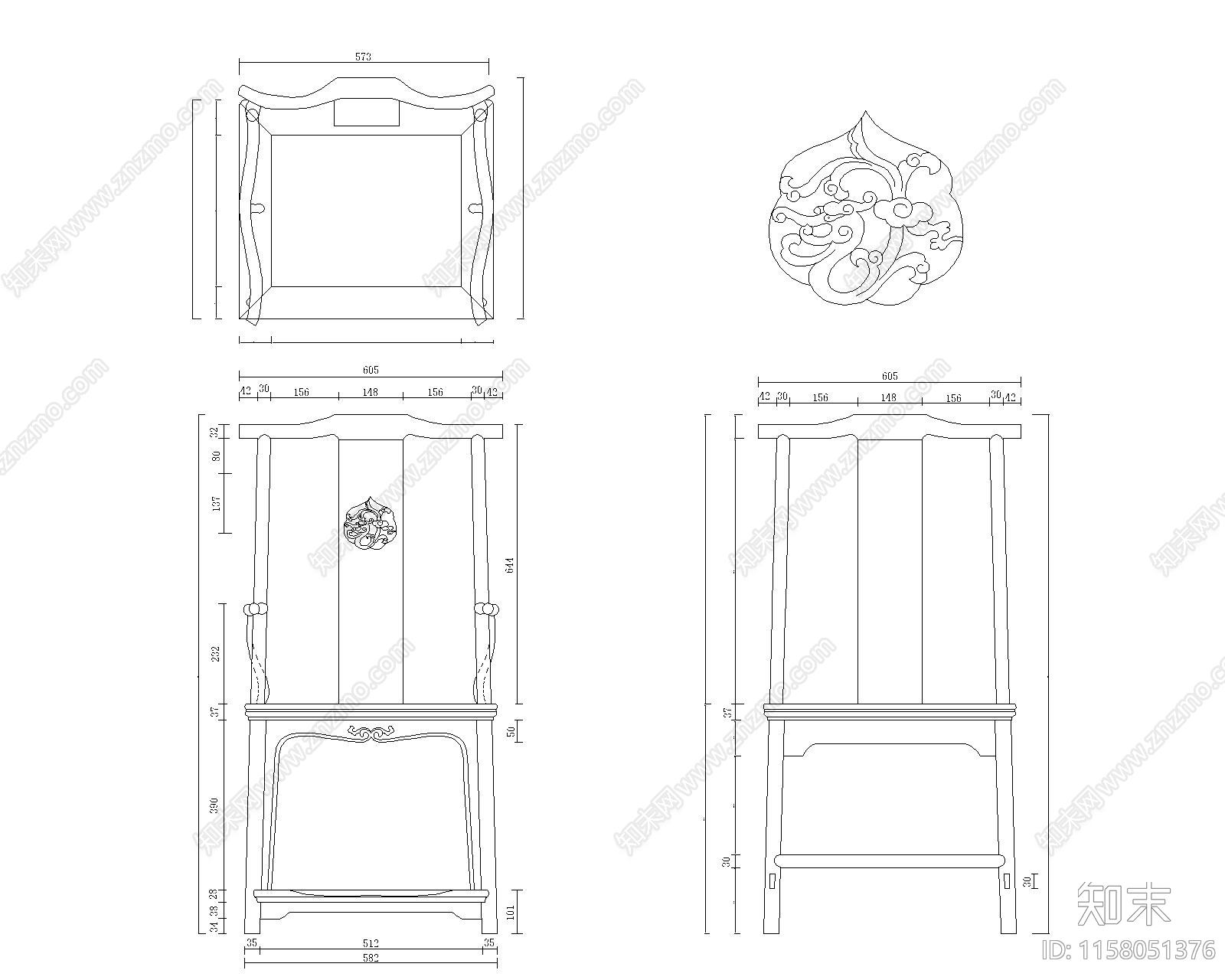 红木龙纹官帽椅施工图下载【ID:1158051376】