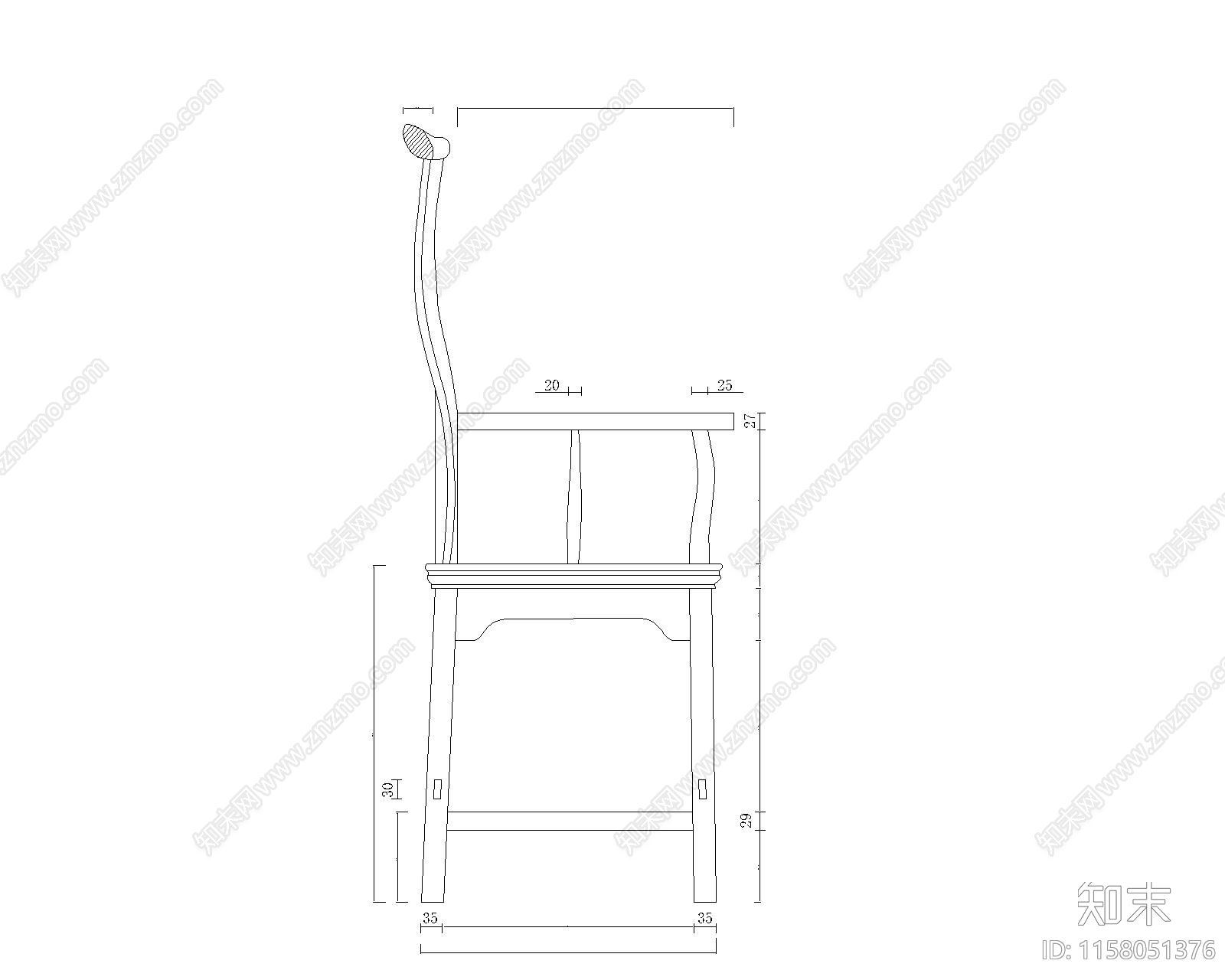 红木龙纹官帽椅cad施工图下载【ID:1158051376】