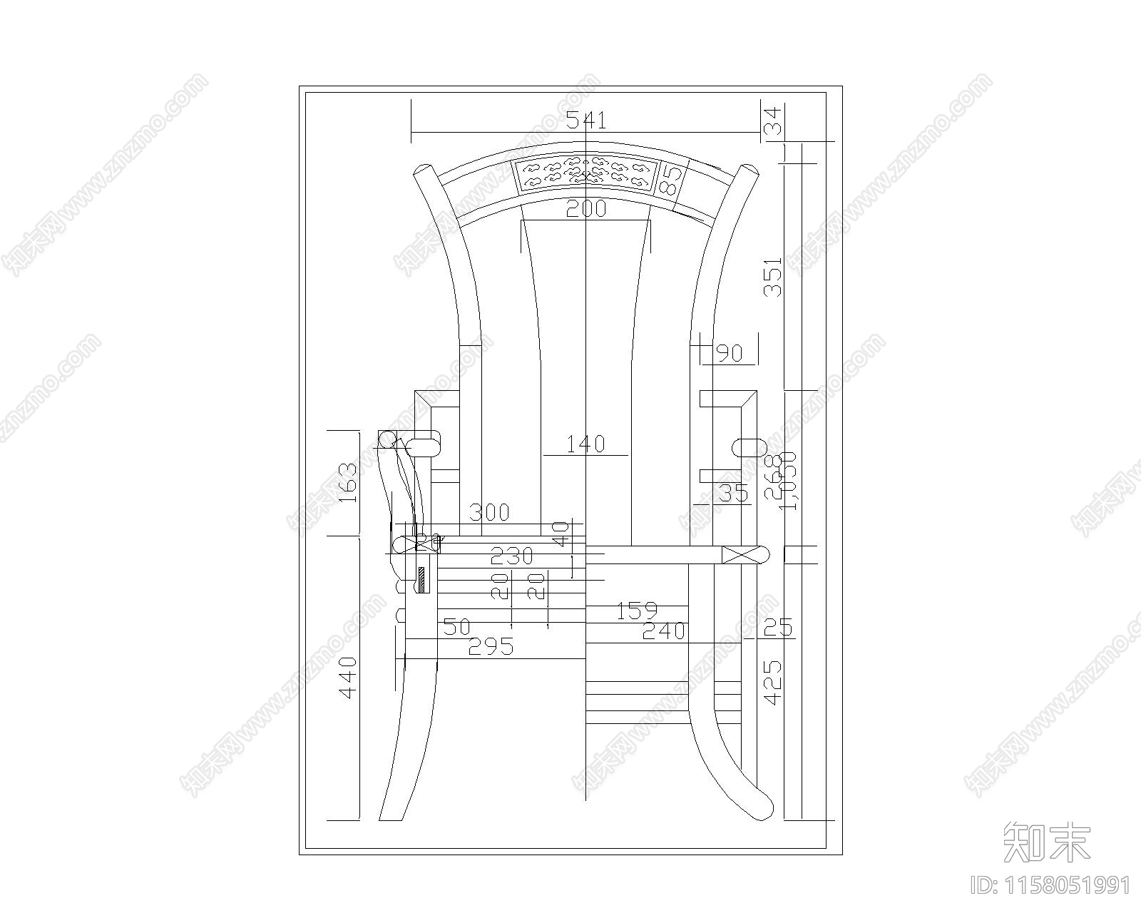红木云浪休闲椅cad施工图下载【ID:1158051991】