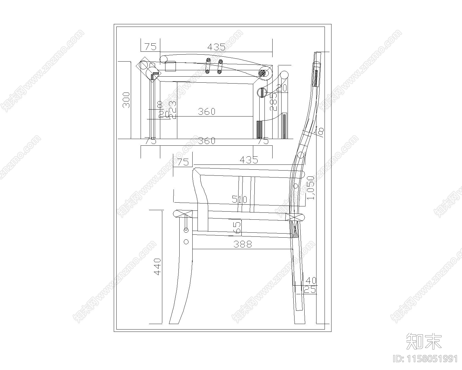 红木云浪休闲椅cad施工图下载【ID:1158051991】