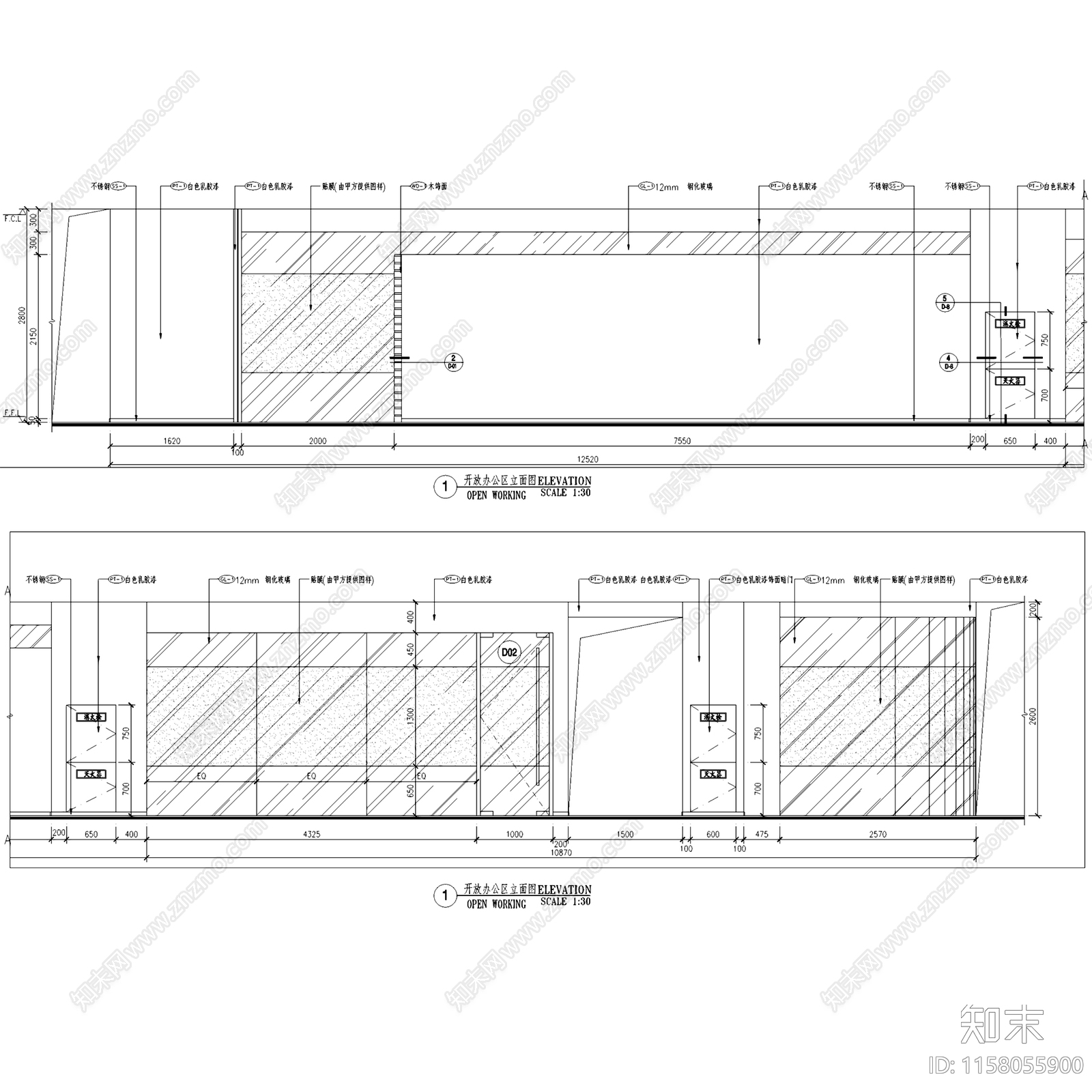 现代简约成都天府软件园戴尔办公室室内工装施工图下载【ID:1158055900】