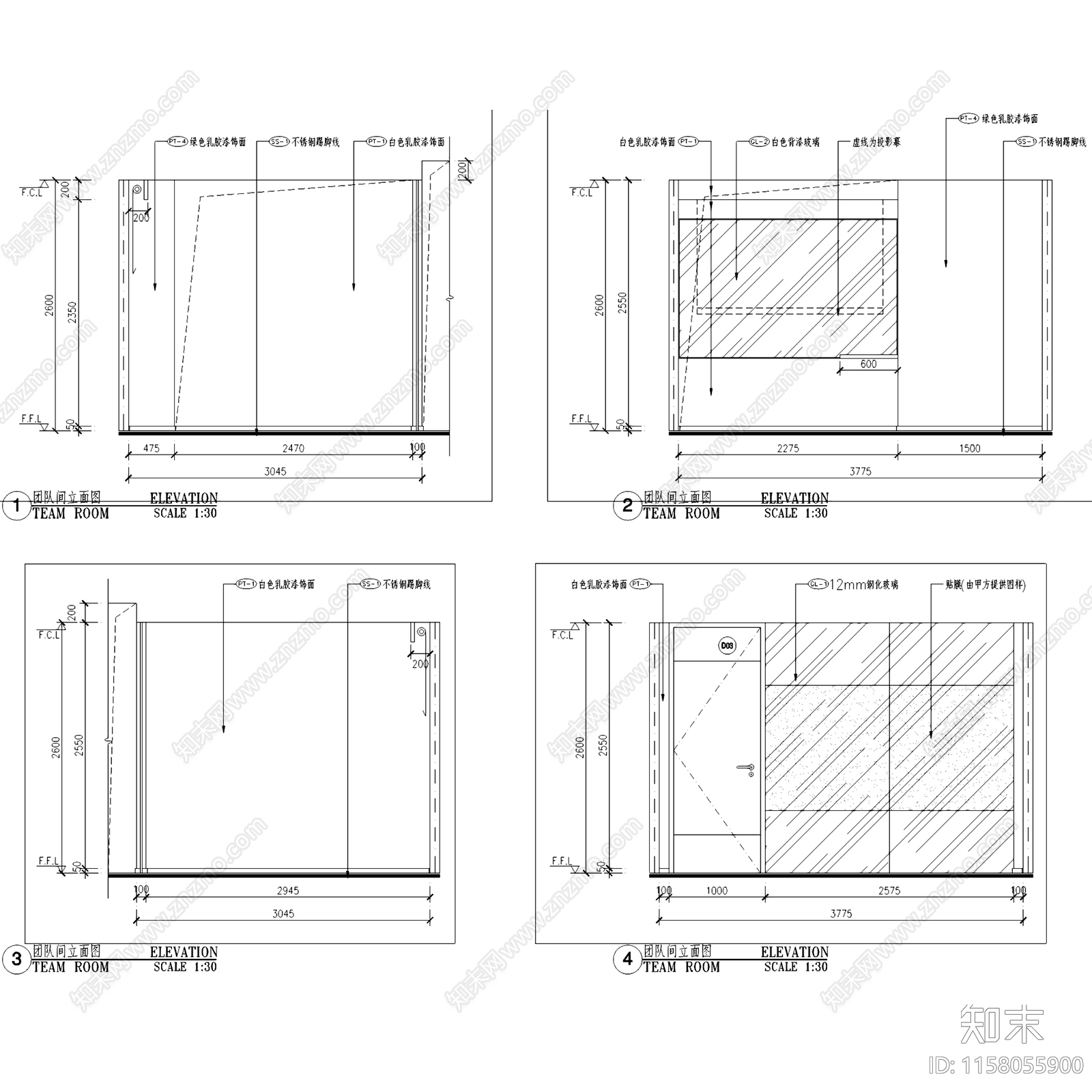 现代简约成都天府软件园戴尔办公室室内工装施工图下载【ID:1158055900】