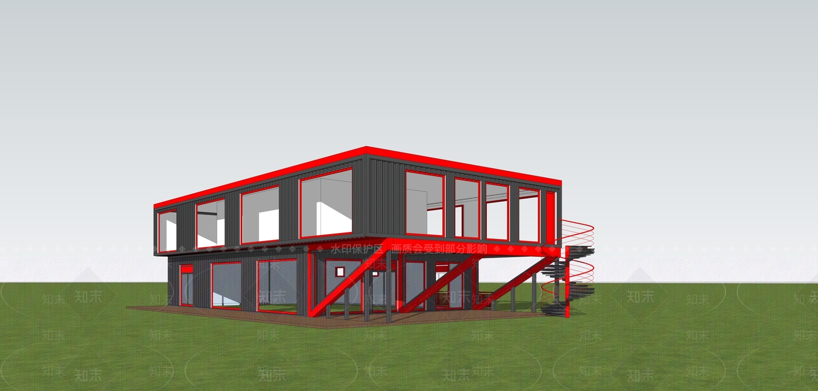 现代集装箱餐饮建筑SU模型下载【ID:1158056443】