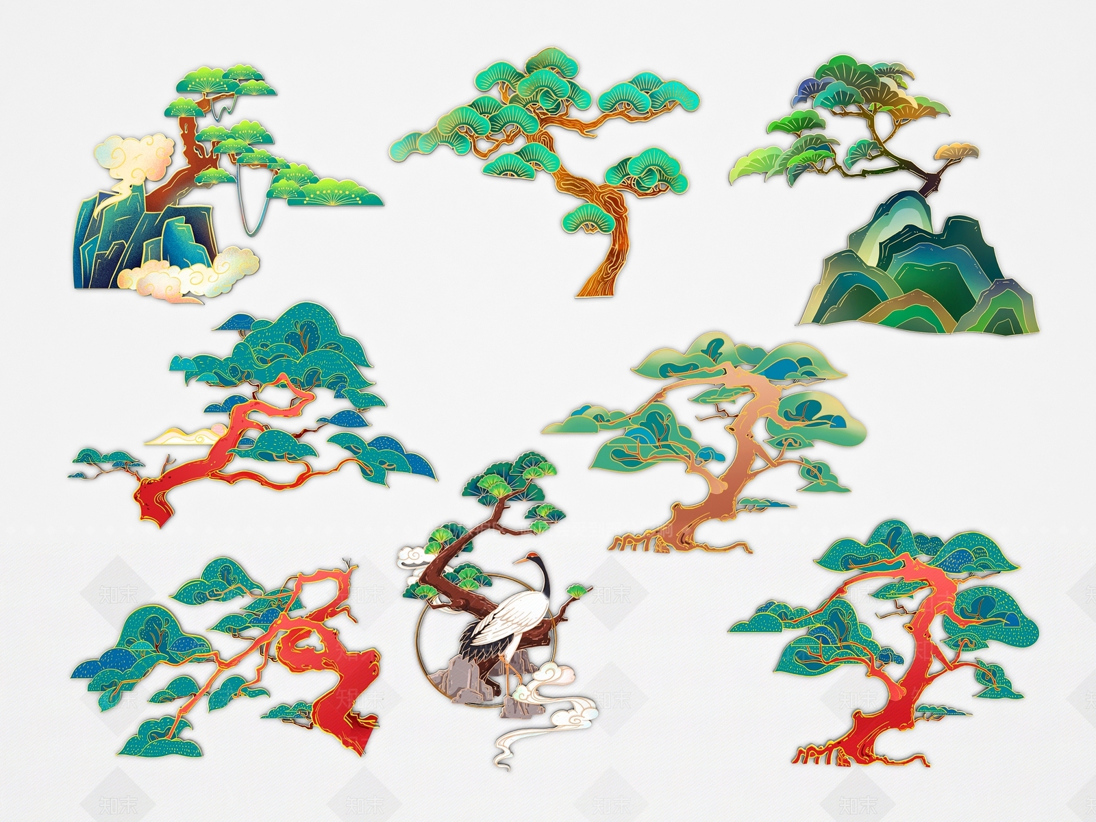 新中式迎客松3D模型下载【ID:1158056904】