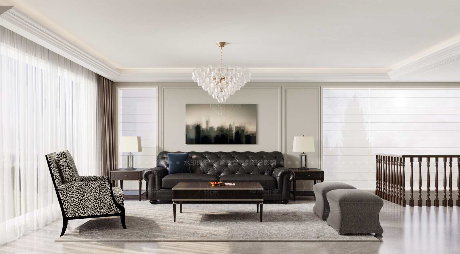 美式现代简约风可客厅3D模型下载【ID:1158058584】