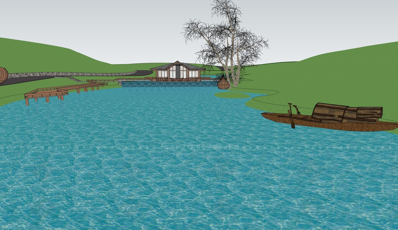 现代滨水景观公园设计SU模型下载【ID:1158061718】