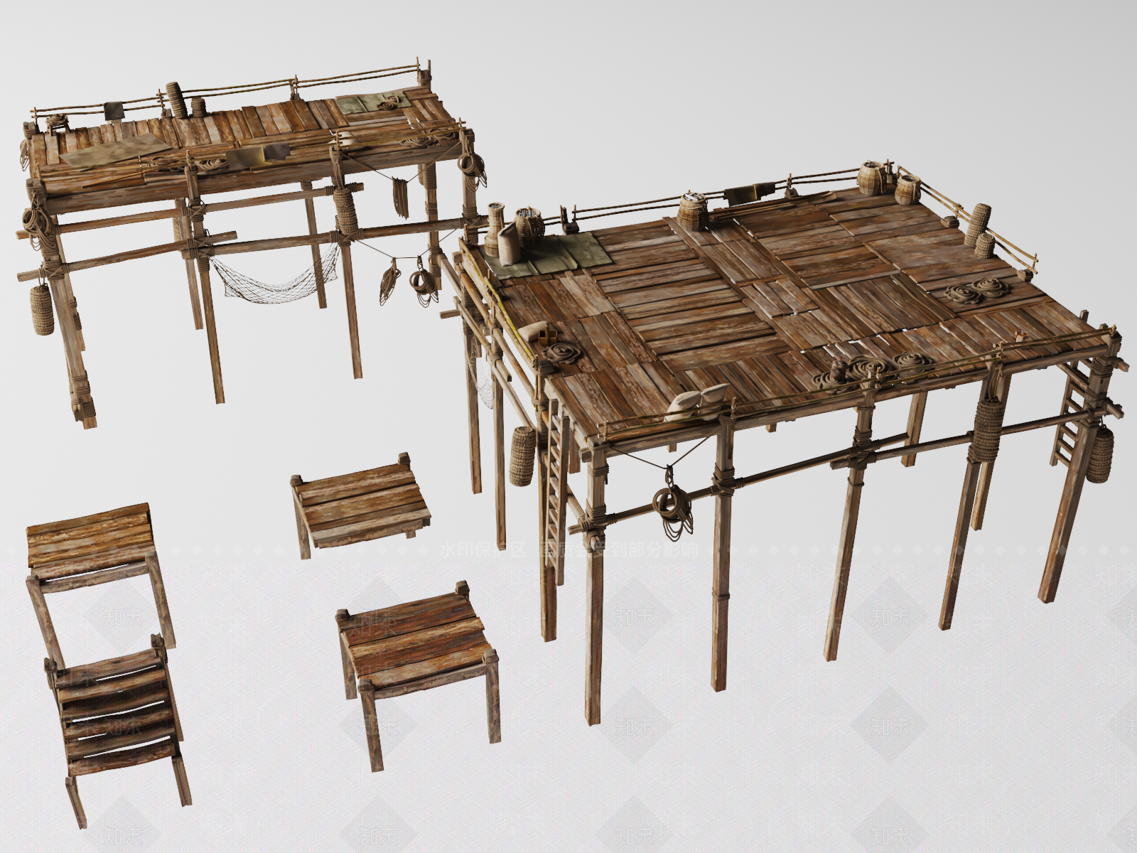 中式中国渔村作业平台3D模型下载【ID:1158064915】