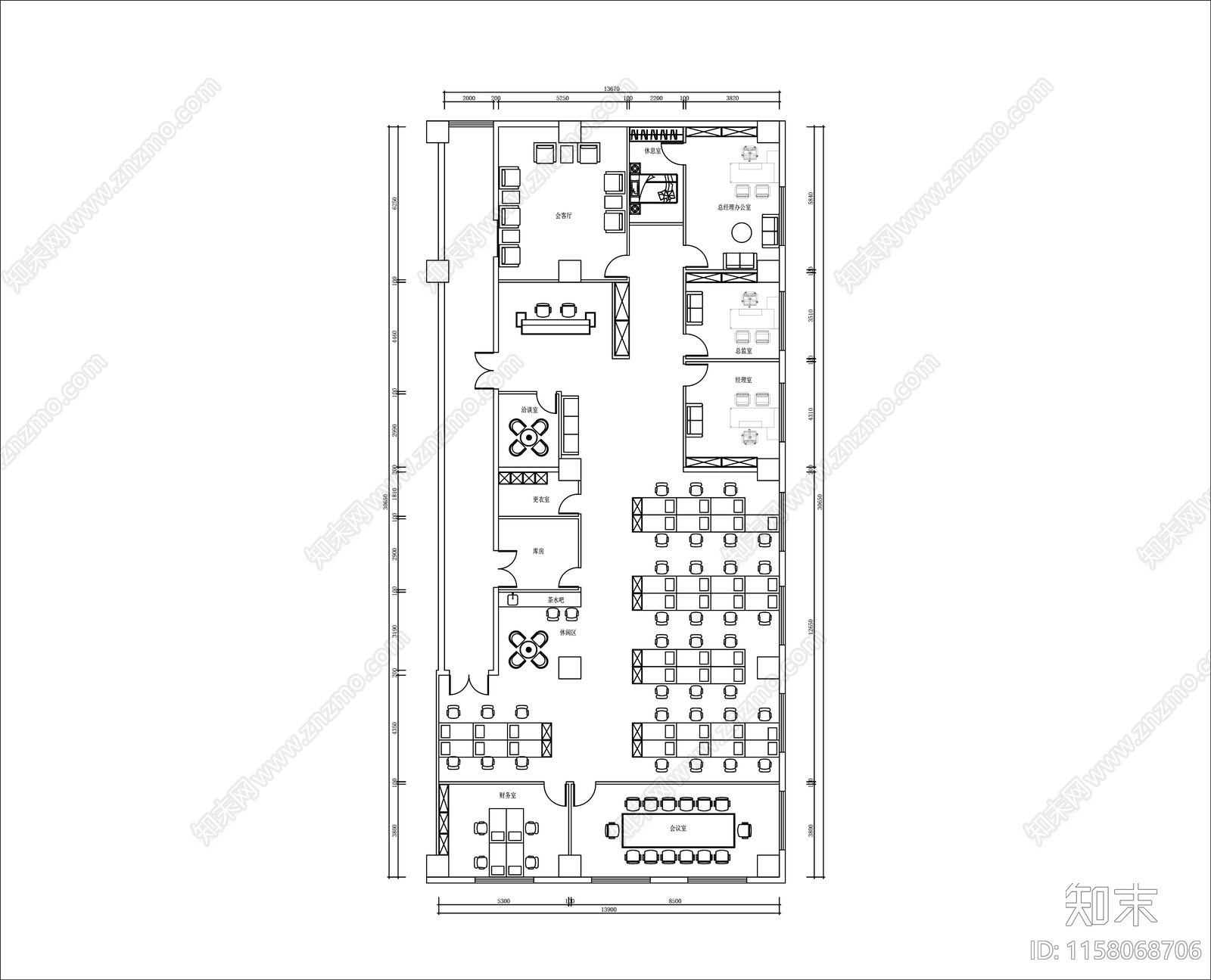 办公室布局图施工图下载【ID:1158068706】