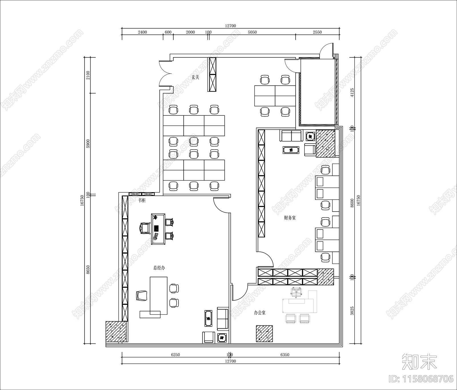 办公室布局图施工图下载【ID:1158068706】