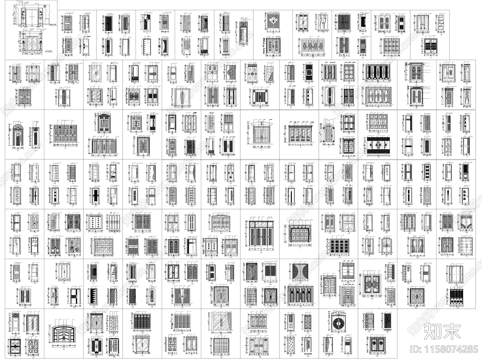各类装饰门立面图库cad施工图下载【ID:1158074285】