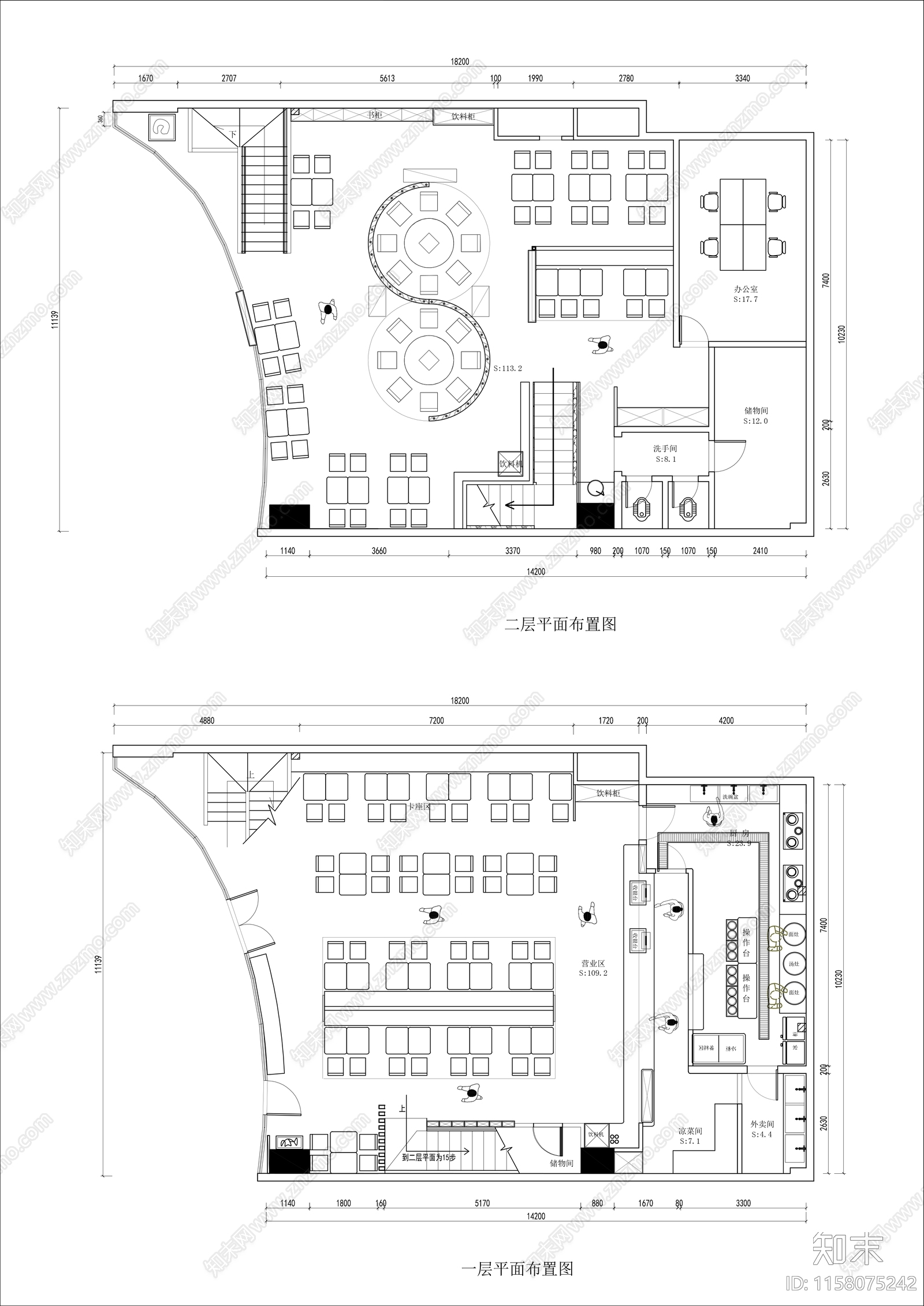 400㎡两层港式茶餐厅平面布置图cad施工图下载【ID:1158075242】