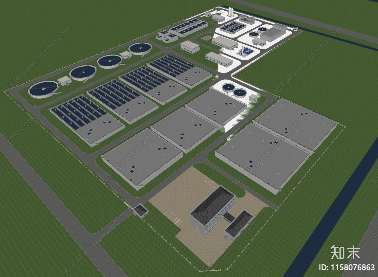 现代污水处理场SU模型下载【ID:1158076863】