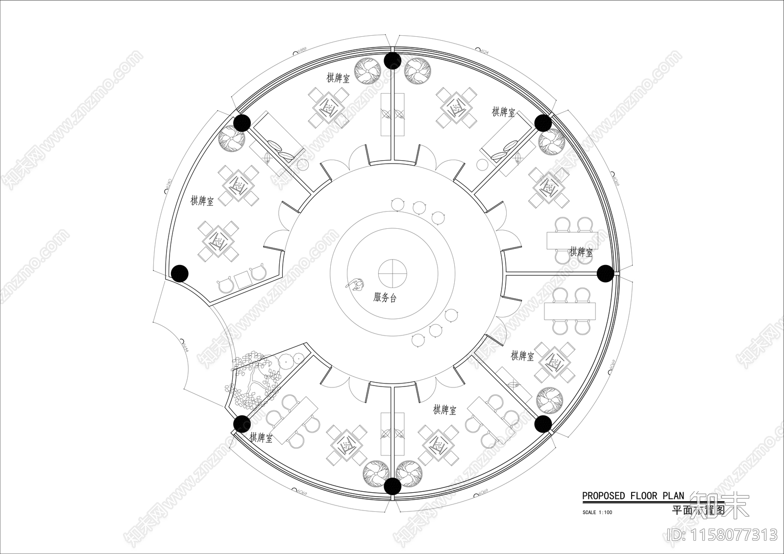 200㎡棋牌室包房平面布置图cad施工图下载【ID:1158077313】