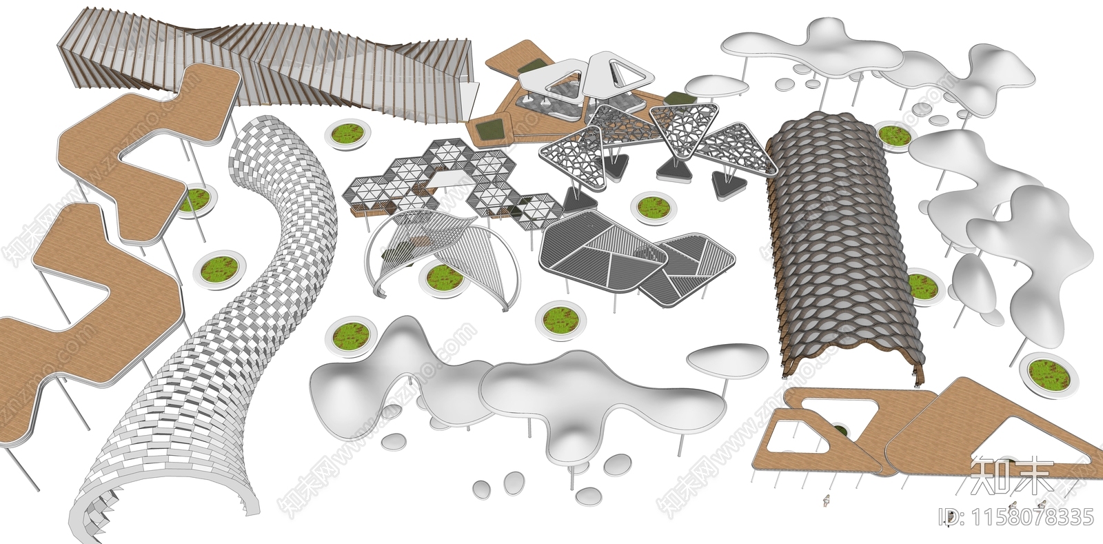 现代异形云朵景观廊架SU模型下载【ID:1158078335】