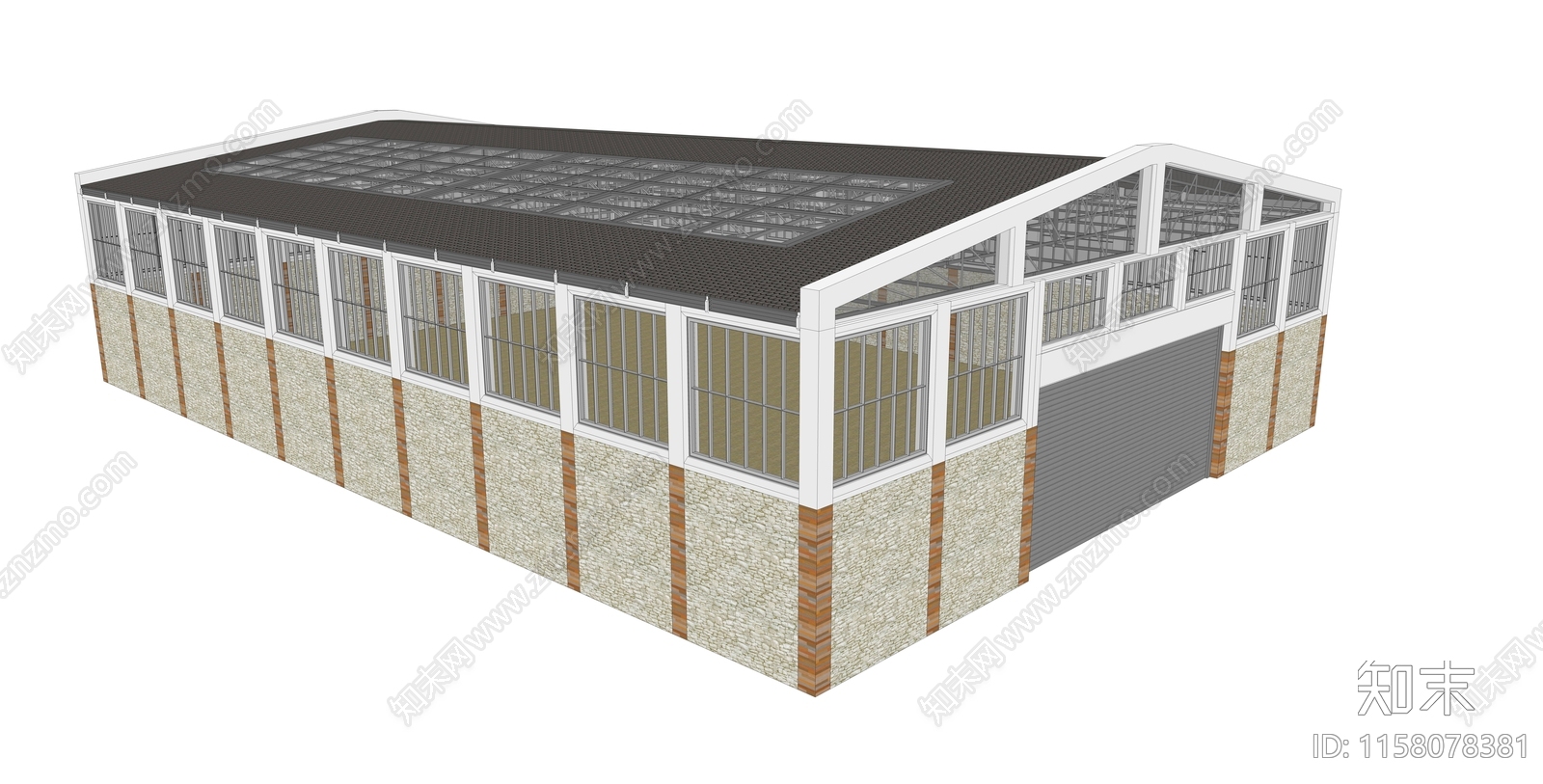 现代钢结构厂房SU模型下载【ID:1158078381】