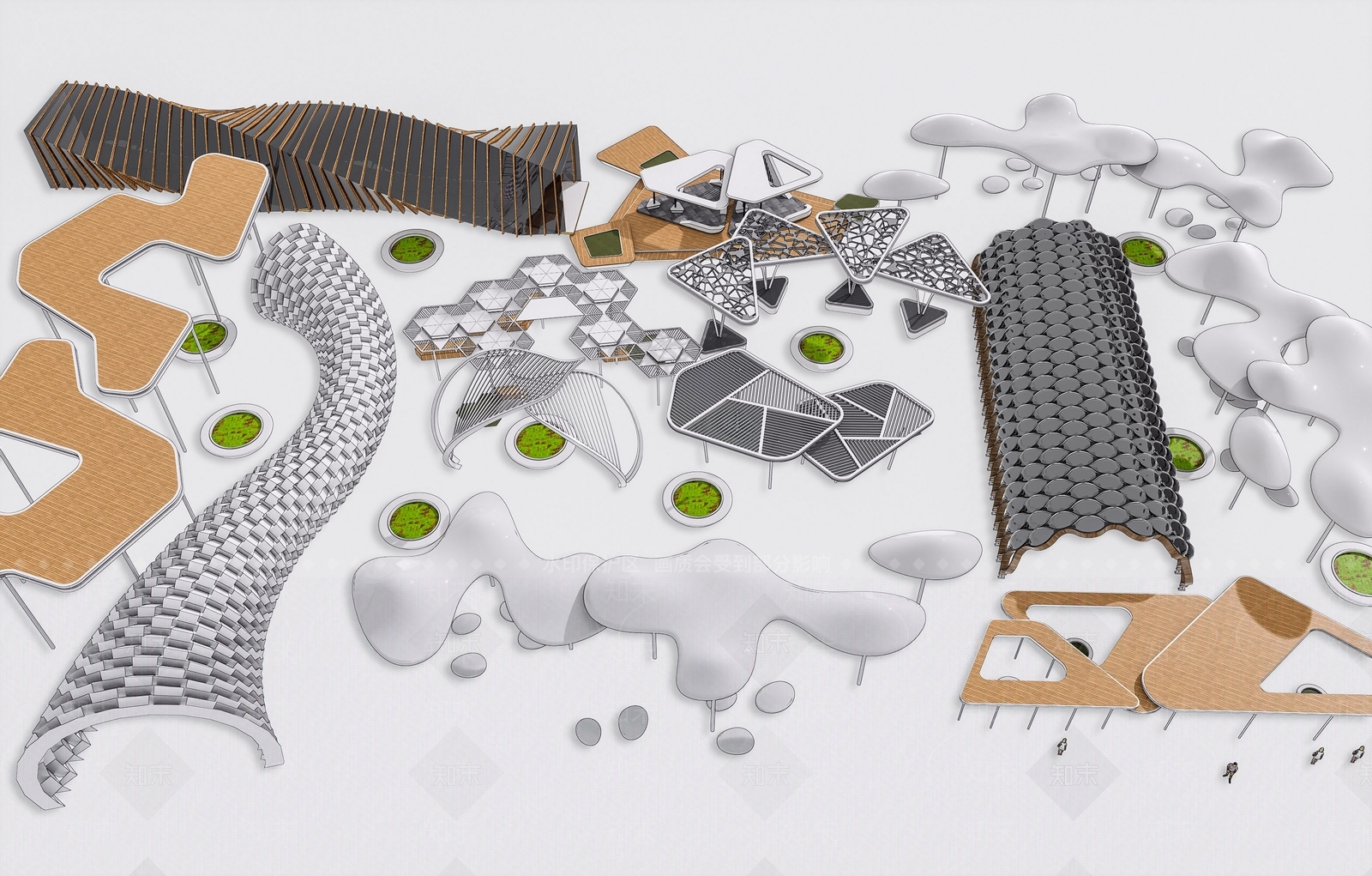 现代异形云朵景观廊架3D模型下载【ID:1158644034】