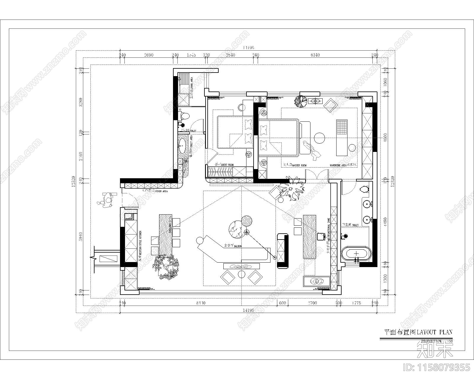 145m²大平层改名宿cad施工图下载【ID:1158079355】