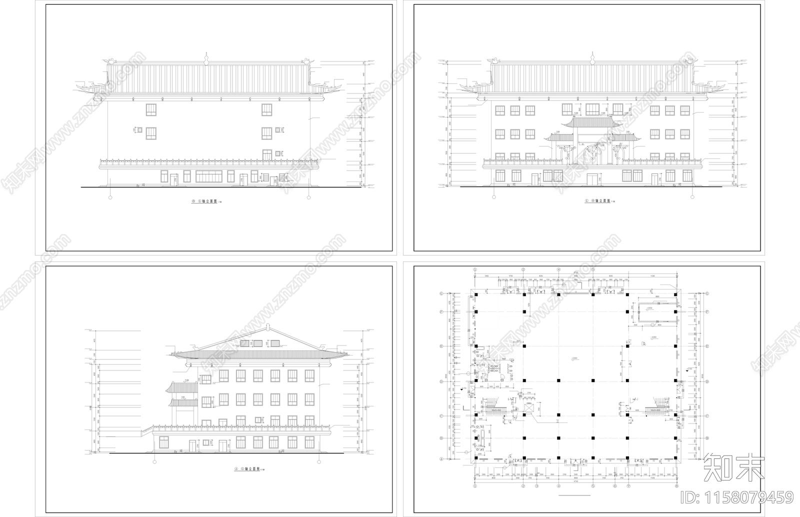 静音寺建筑cad施工图下载【ID:1158079459】