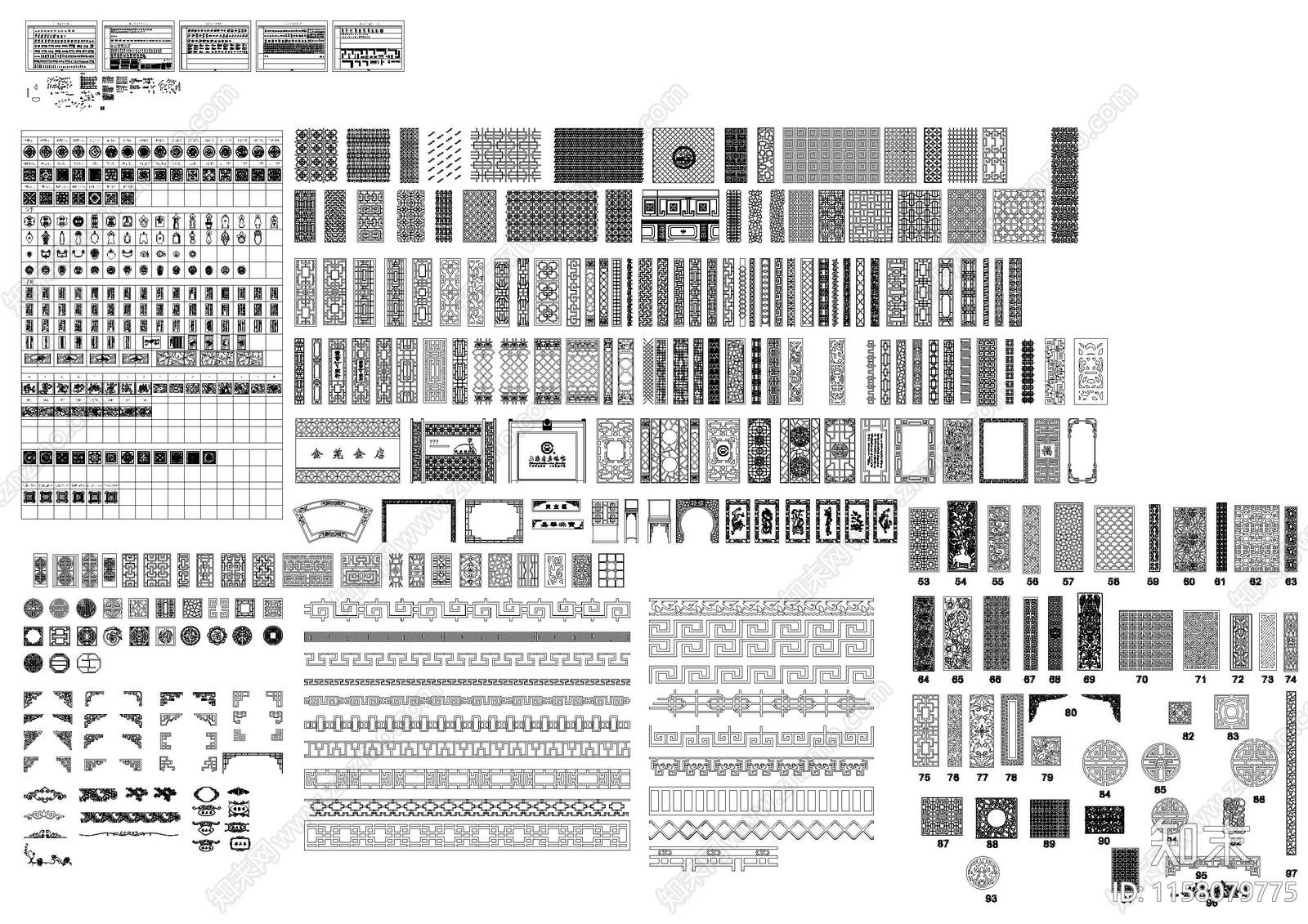 超全中式欧式雕花线条合集cad施工图下载【ID:1158079775】