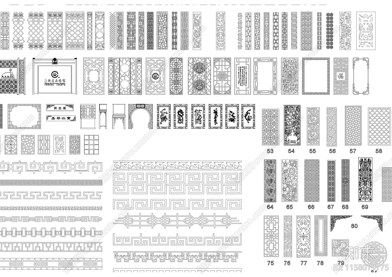 超全中式欧式雕花线条合集cad施工图下载【ID:1158079775】