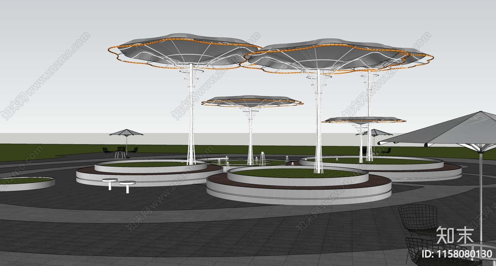 现代休憩节点构筑装饰SU模型下载【ID:1158080130】