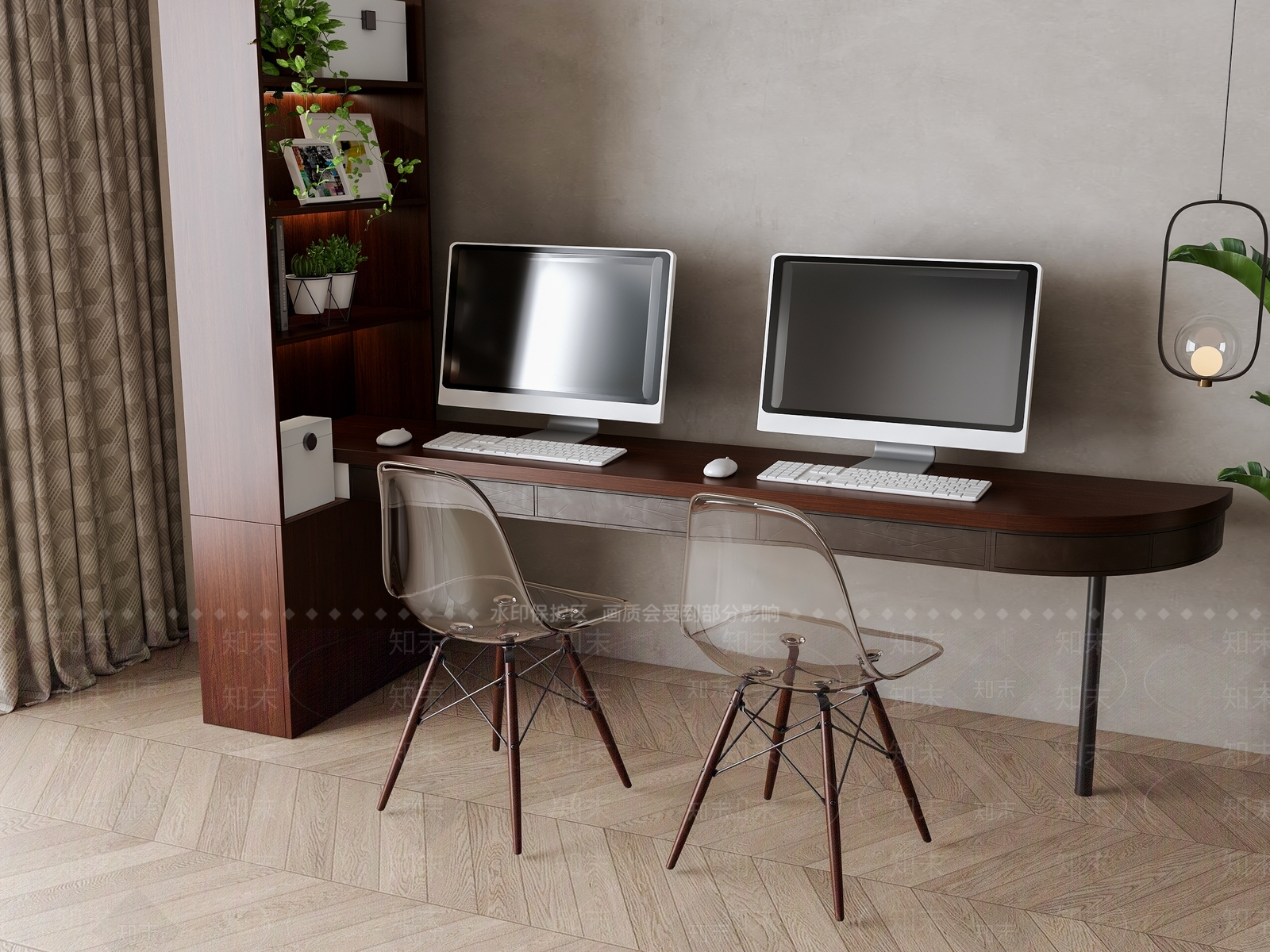 美式电脑办公桌椅组合SU模型下载【ID:1158080248】