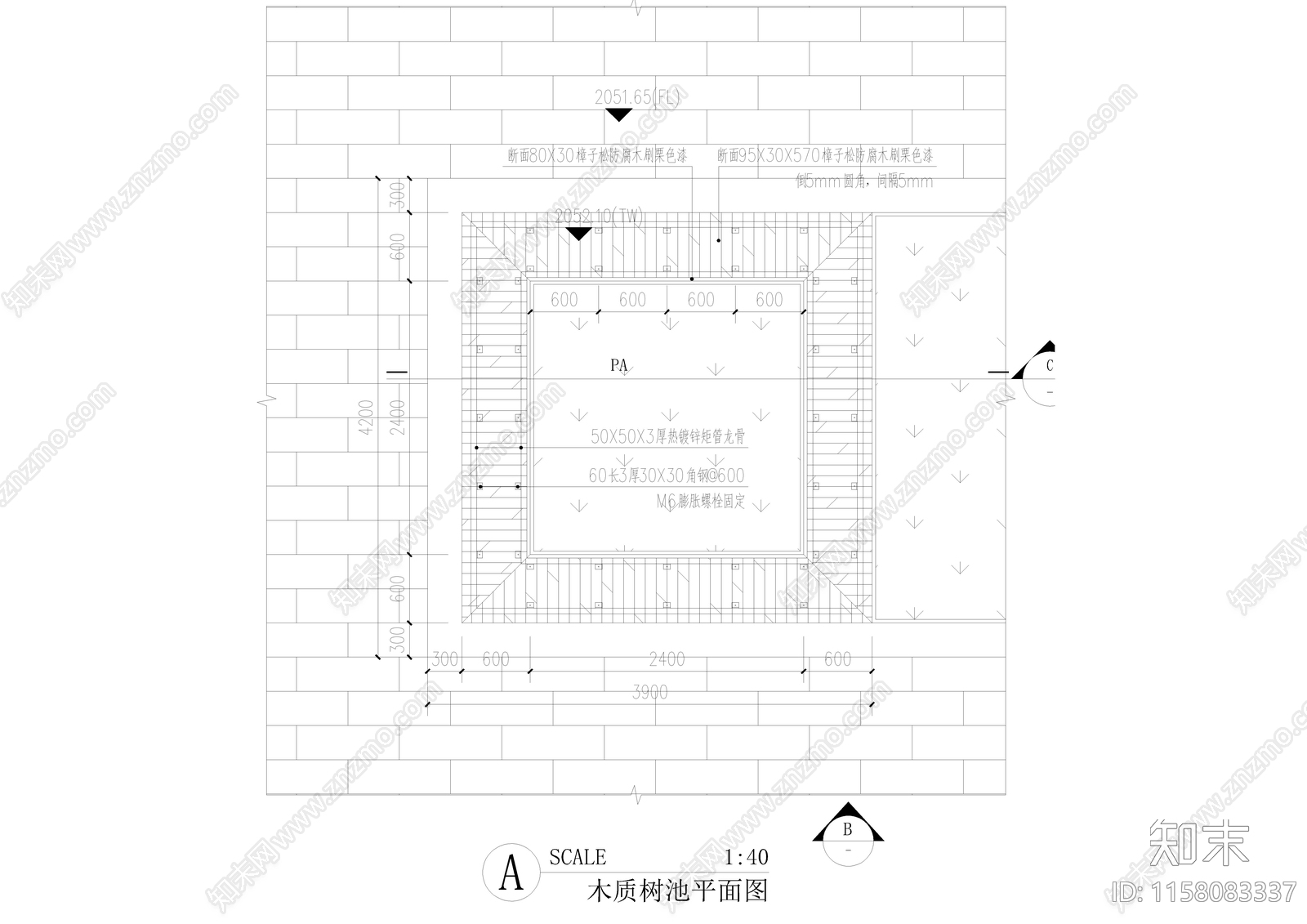 木质方形树池坐cad施工图下载【ID:1158083337】