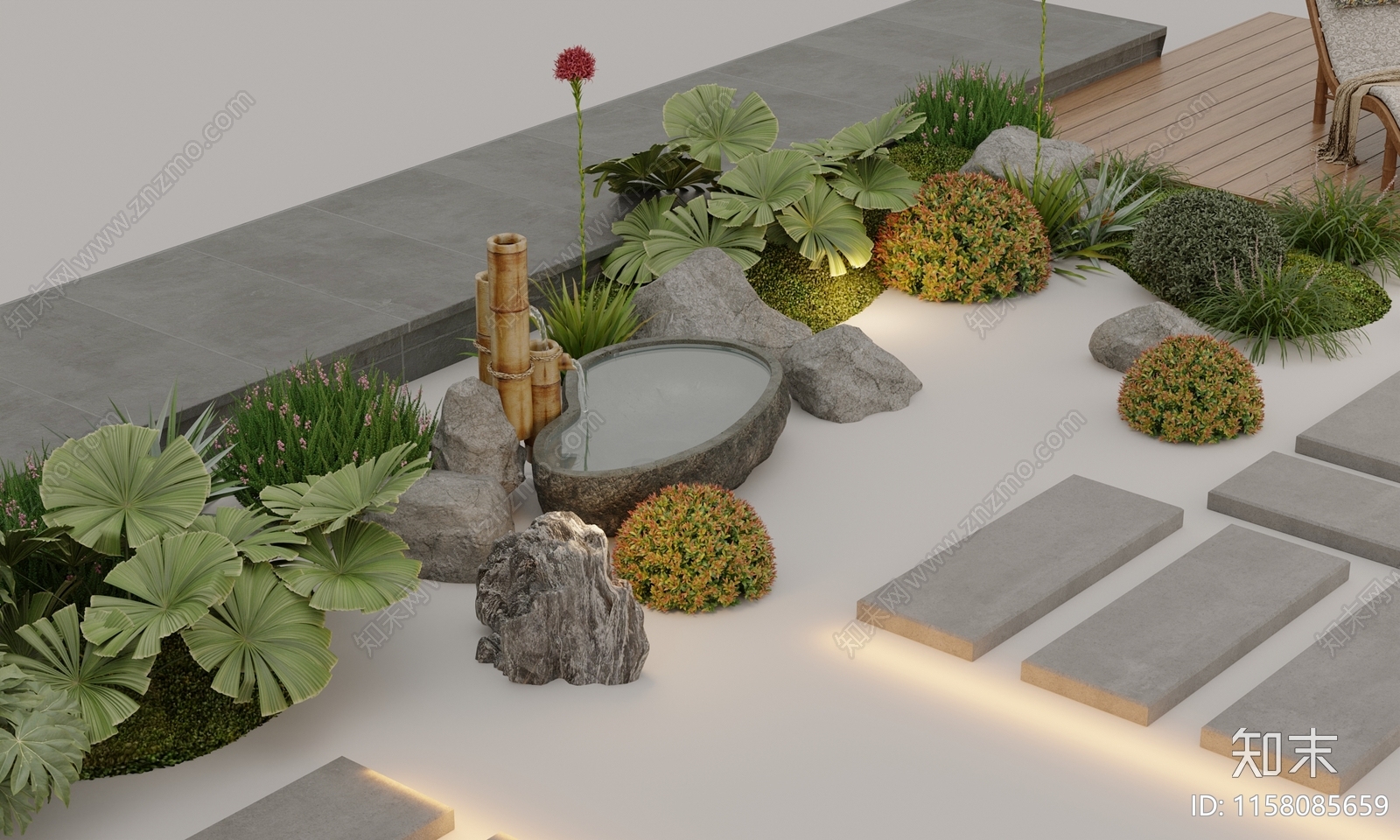 现代花园水池水景3D模型下载【ID:1158085659】