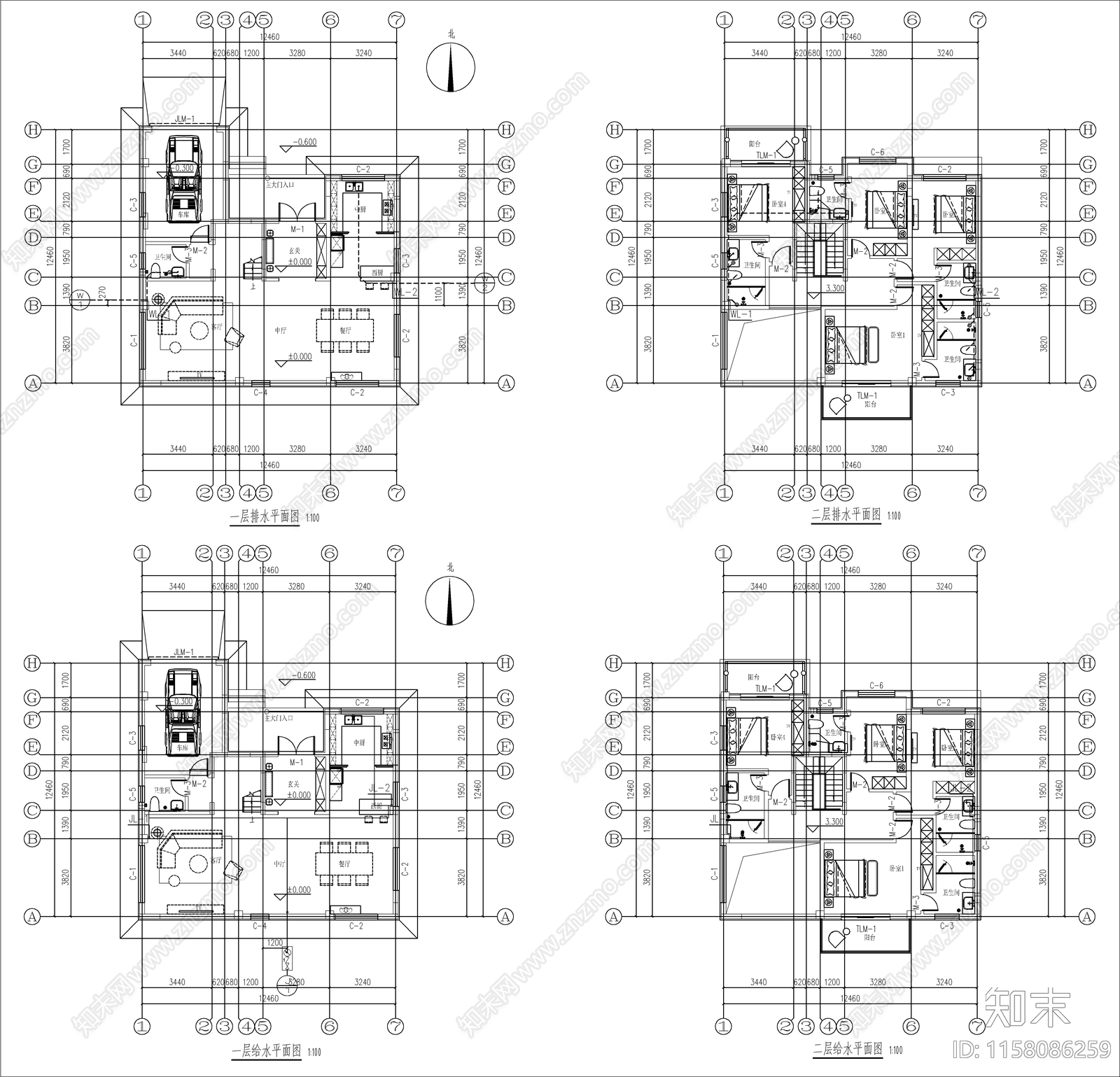 现代自建房建筑cad施工图下载【ID:1158086259】